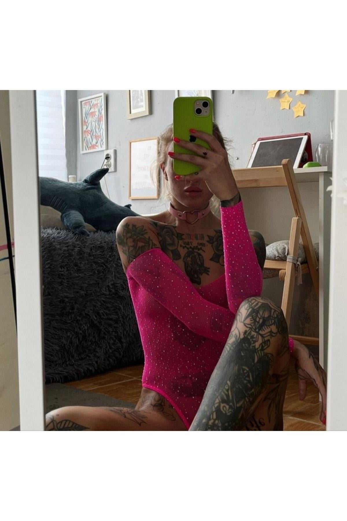 Pink Glitter Mesh Bodysuit