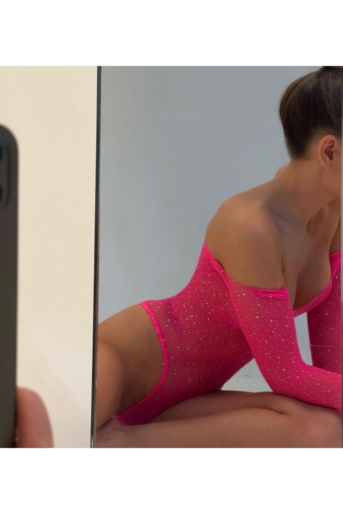 Pink Glitter Mesh Bodysuit