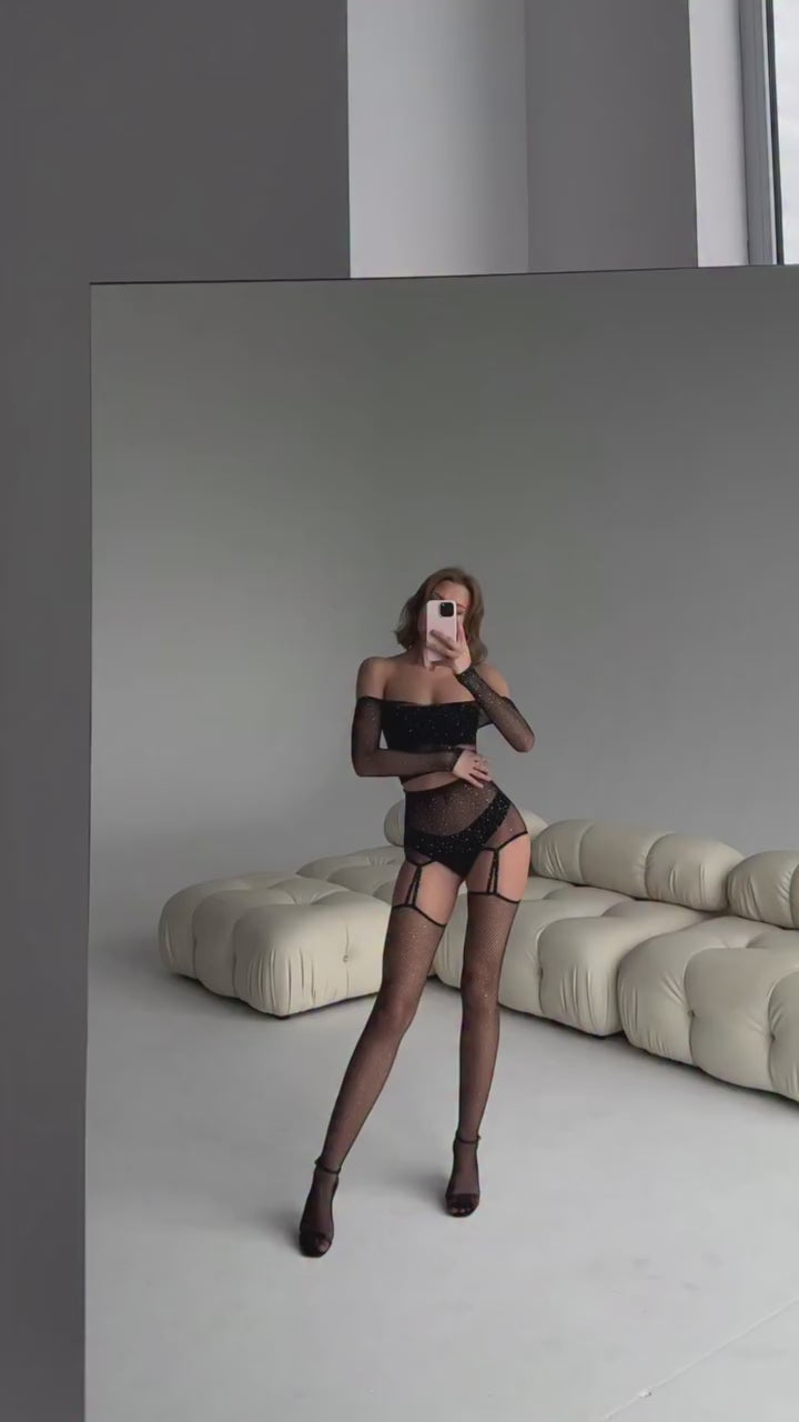 Parıltılı Etek Detaylı Vücut Çorabı