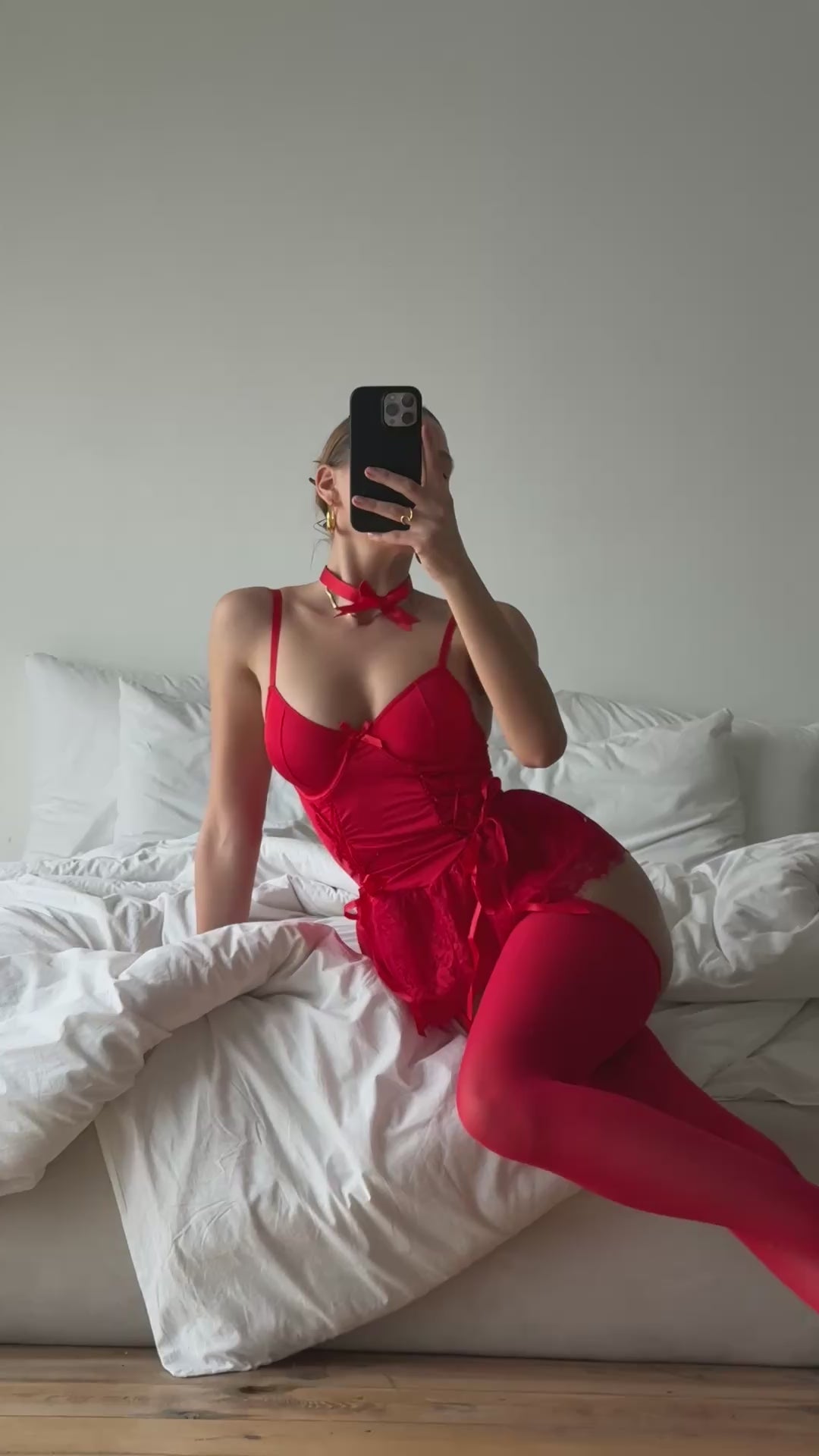 Elena Kırmızı Babydoll Seti (Çorap Dahil)