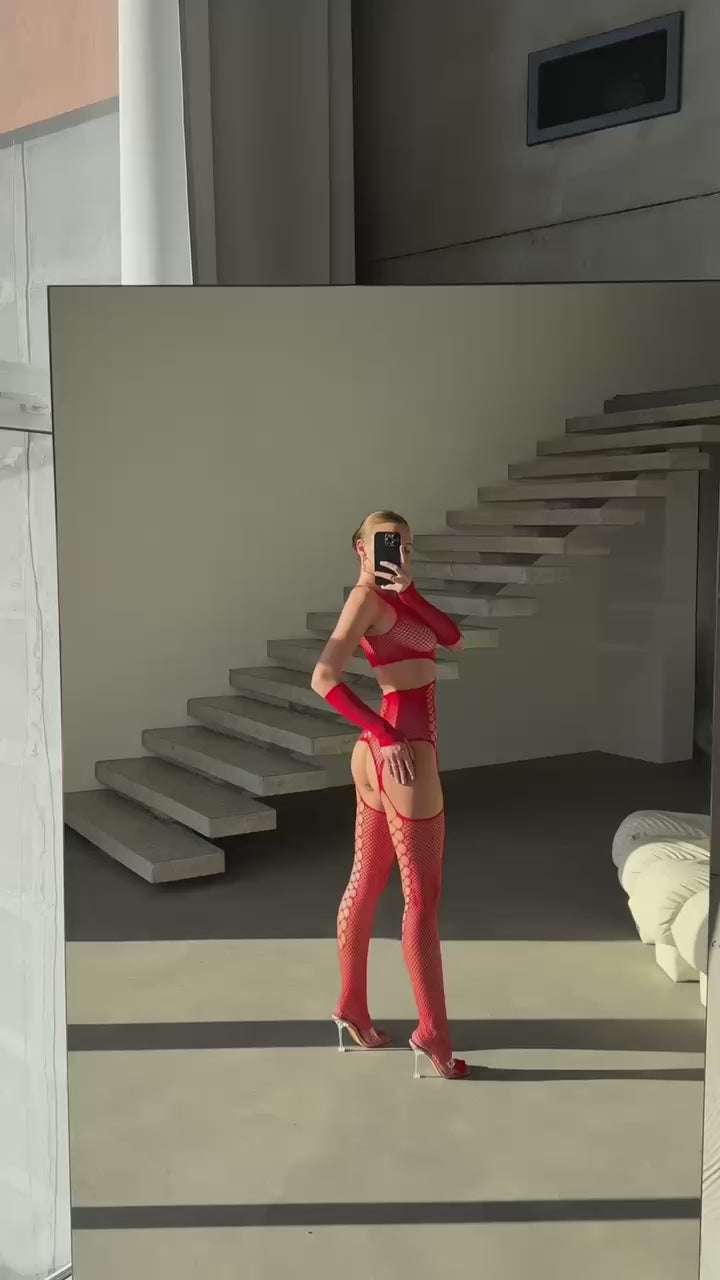 Emma Red Crotch Open Bodystocking