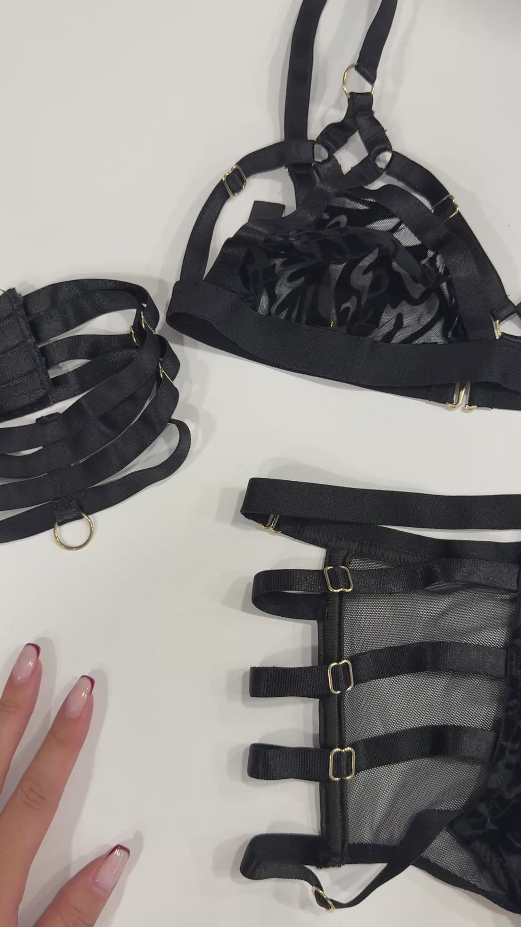 Gold Detaylı Flok Baskılı Bralet Takımı