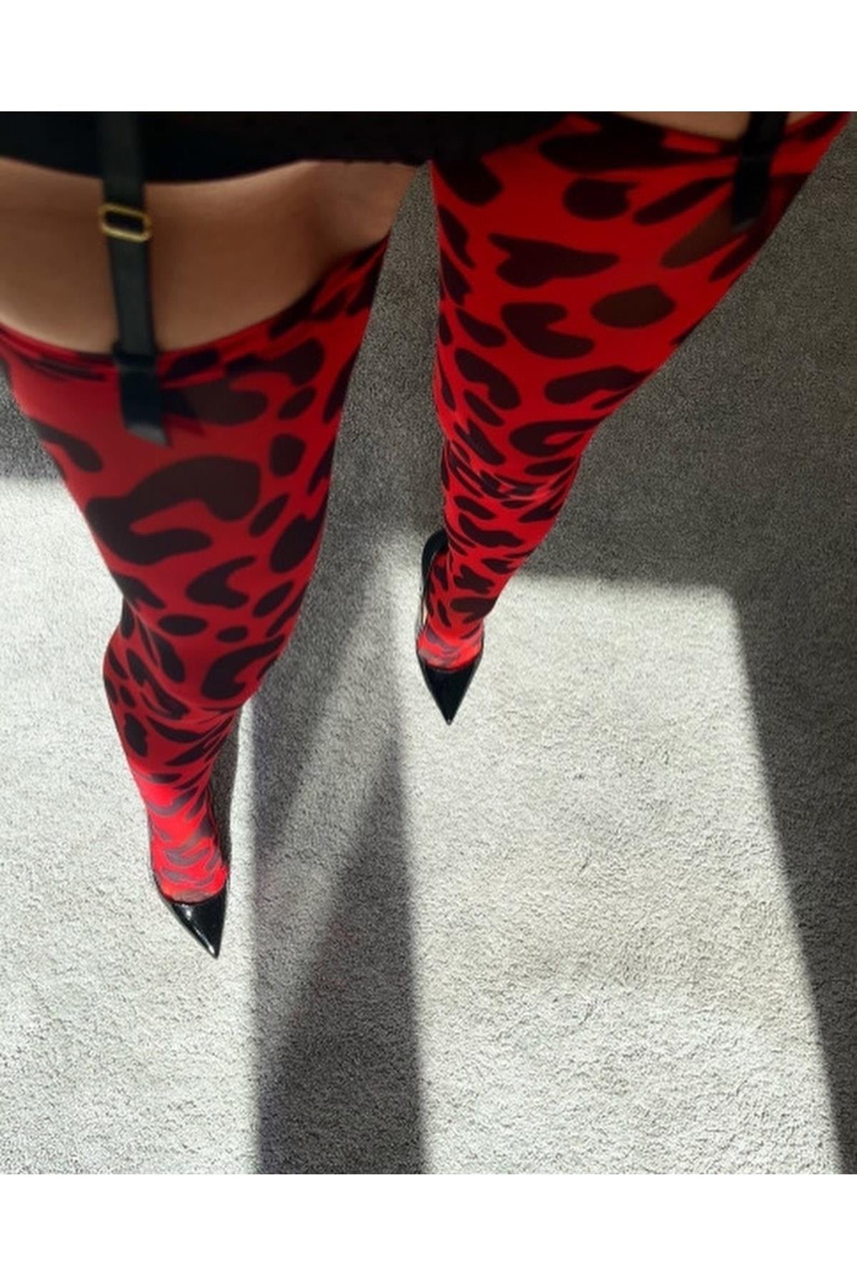 Pride Red Kırmızı Leopar Jartiyer Takımı