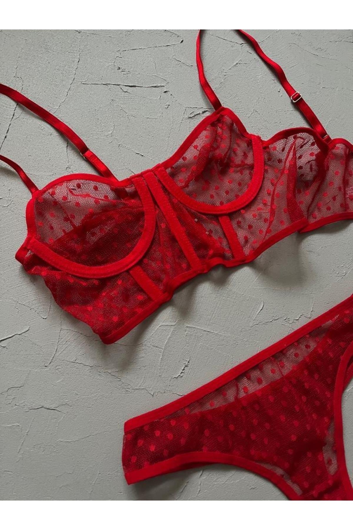 Puantiye Desenli Bralet Takımı