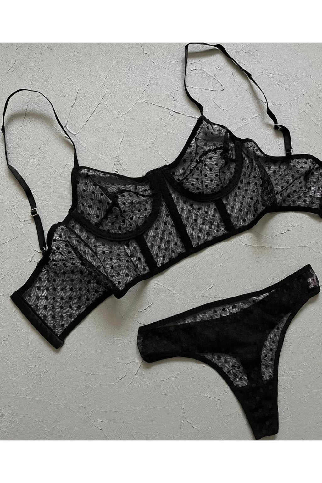 Puantiye Desenli Bralet Takımı