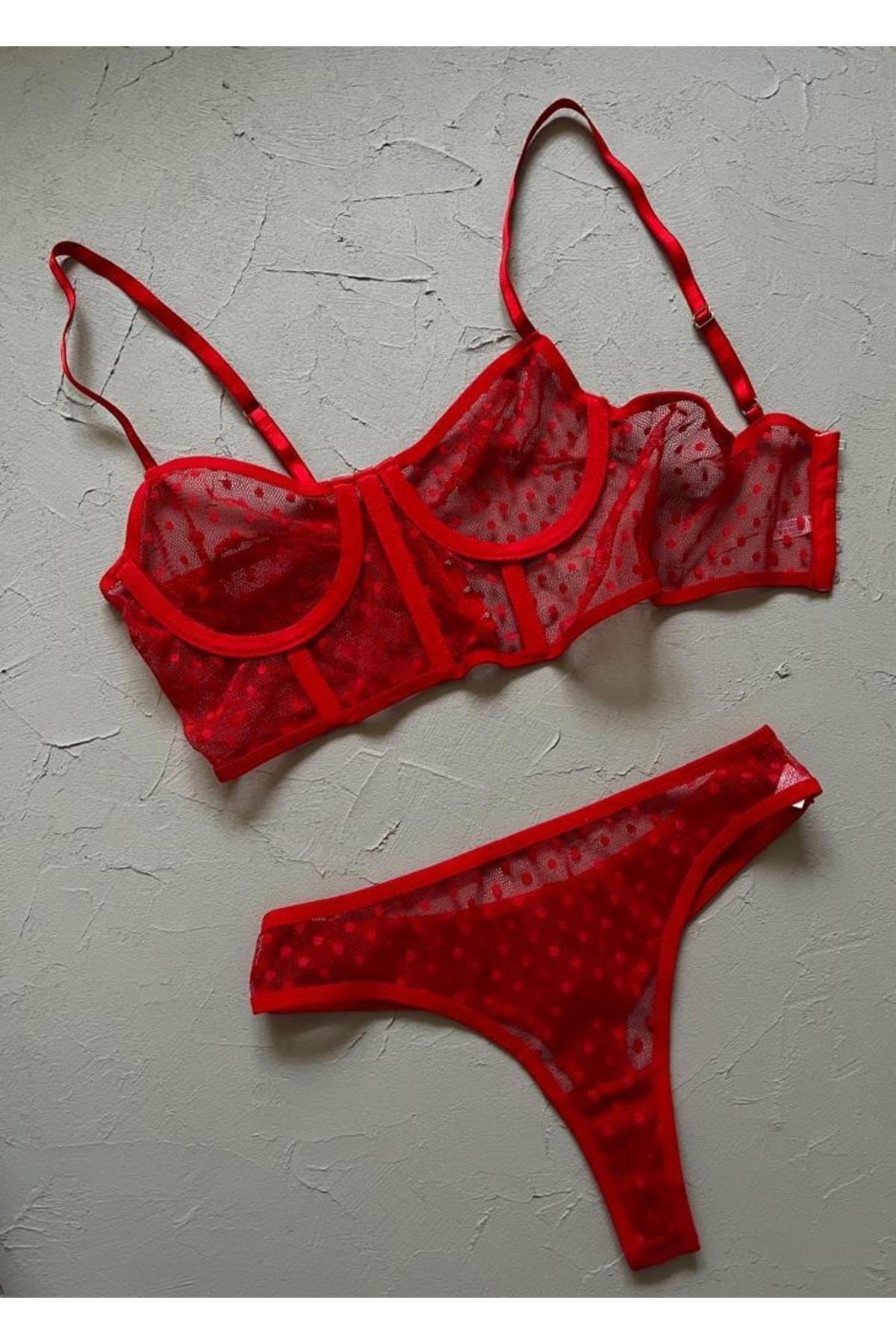 Puantiye Desenli Bralet Takımı