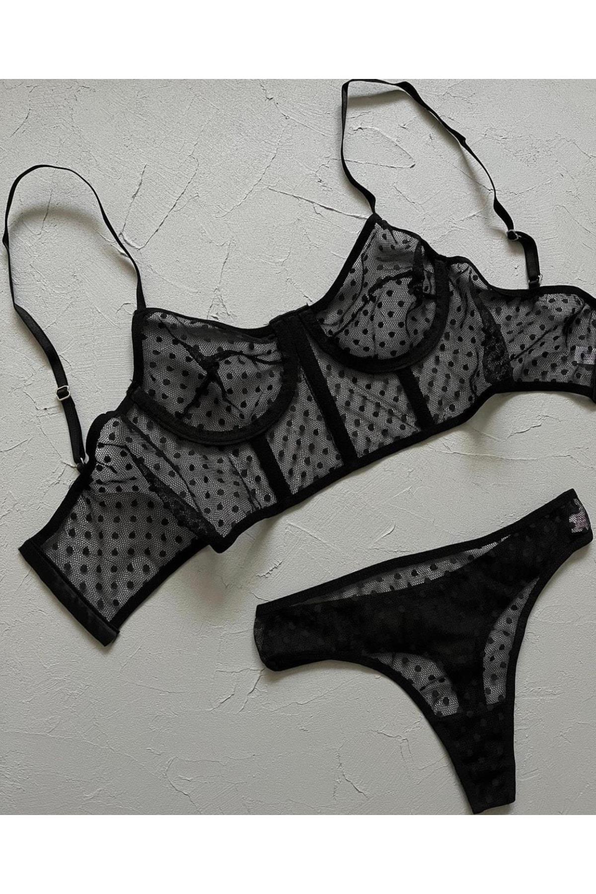 Puantiye Desenli Bralet Takımı
