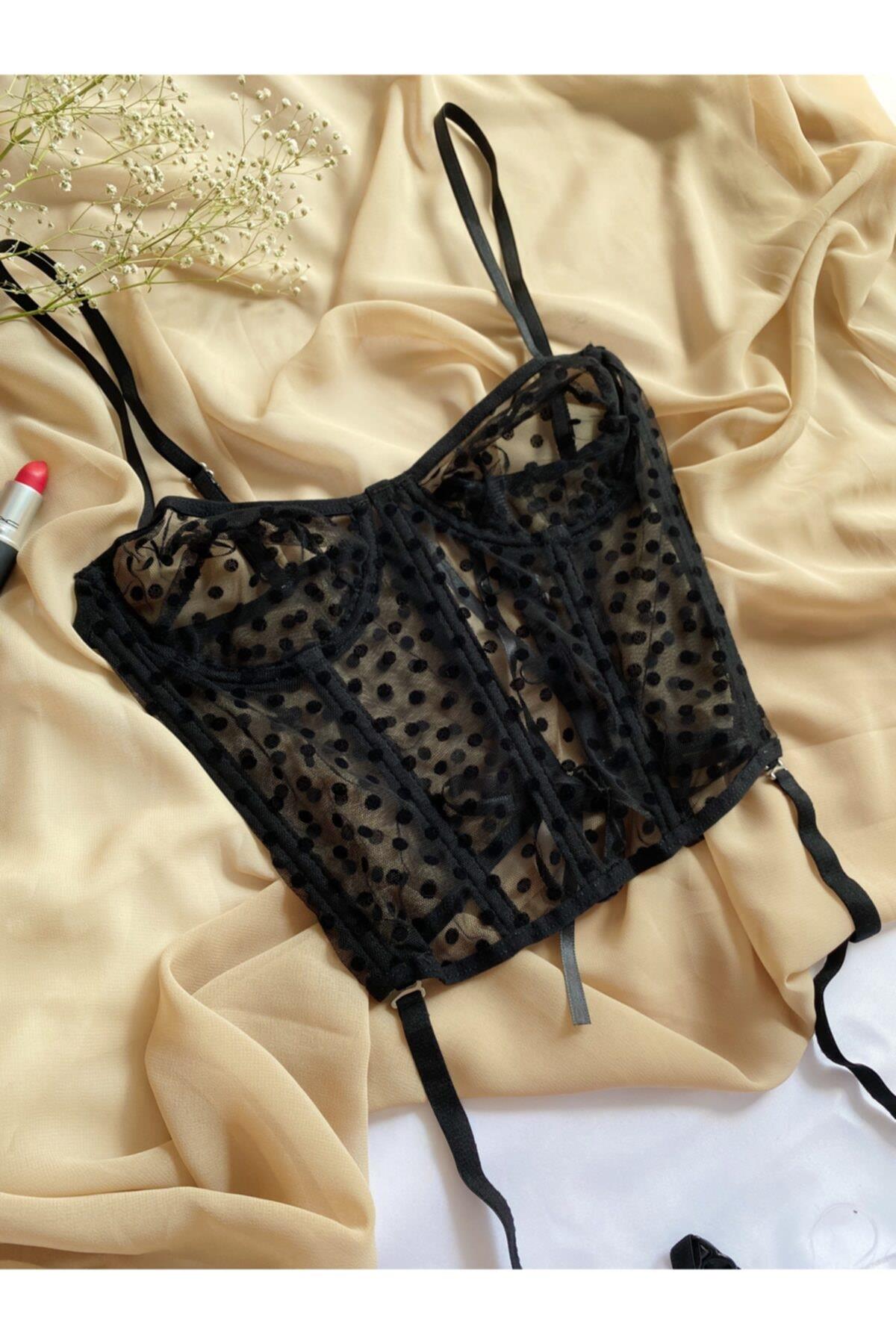Puantiye Desenli Vintage Leila Korse