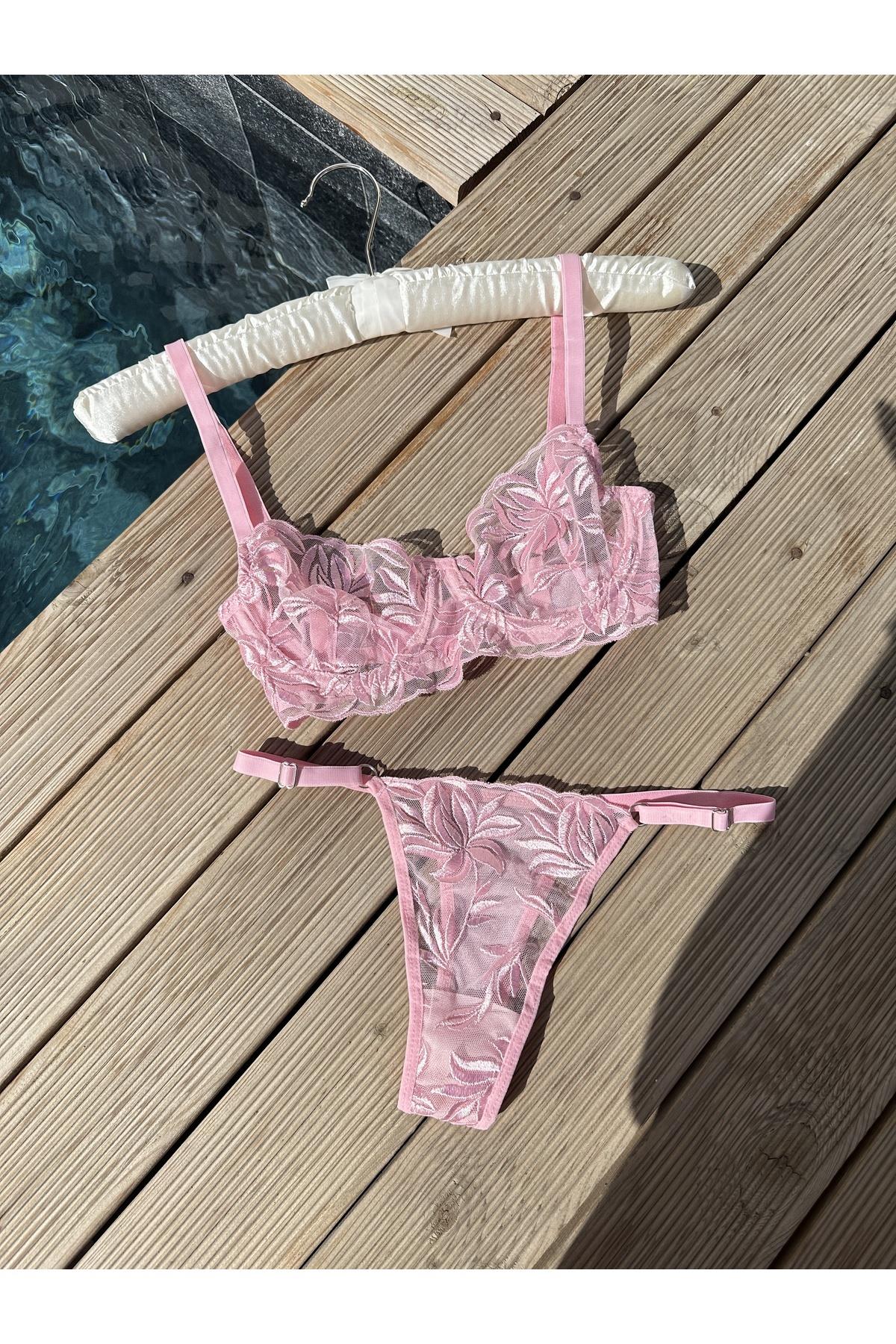 Pudra Desenli Bralet Takımı