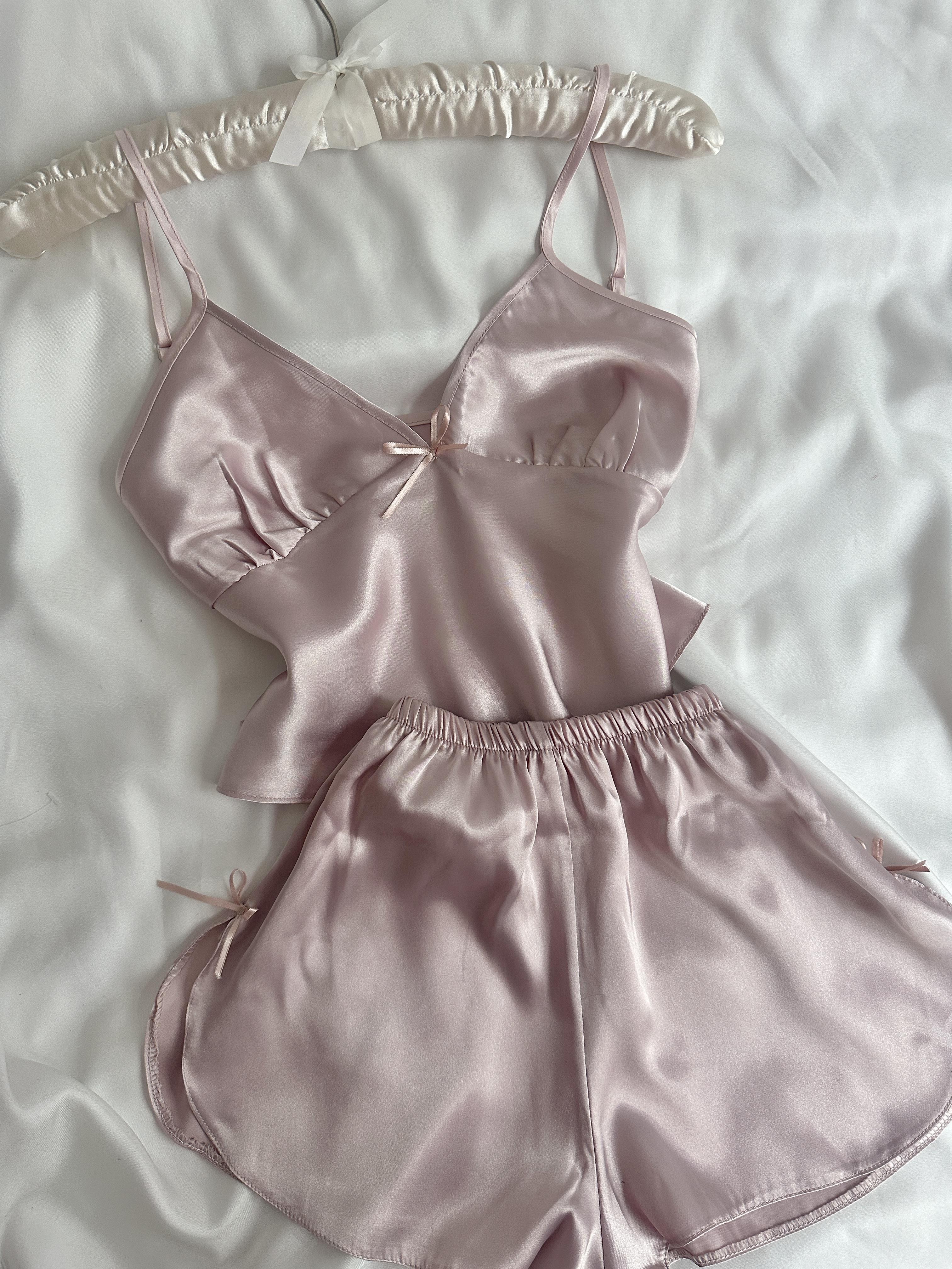 Powder Pink Satin Shorts Set