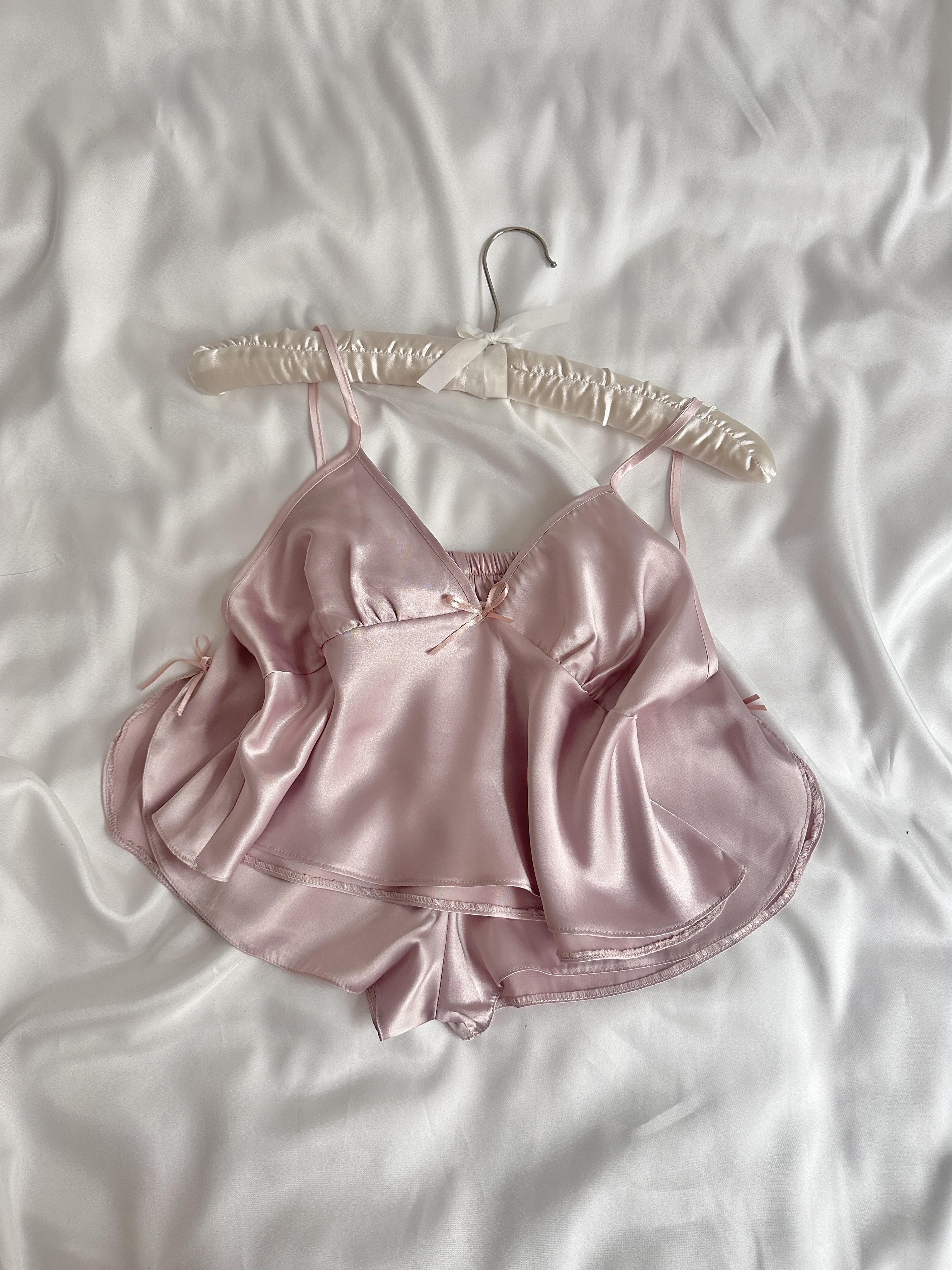 Powder Pink Satin Shorts Set