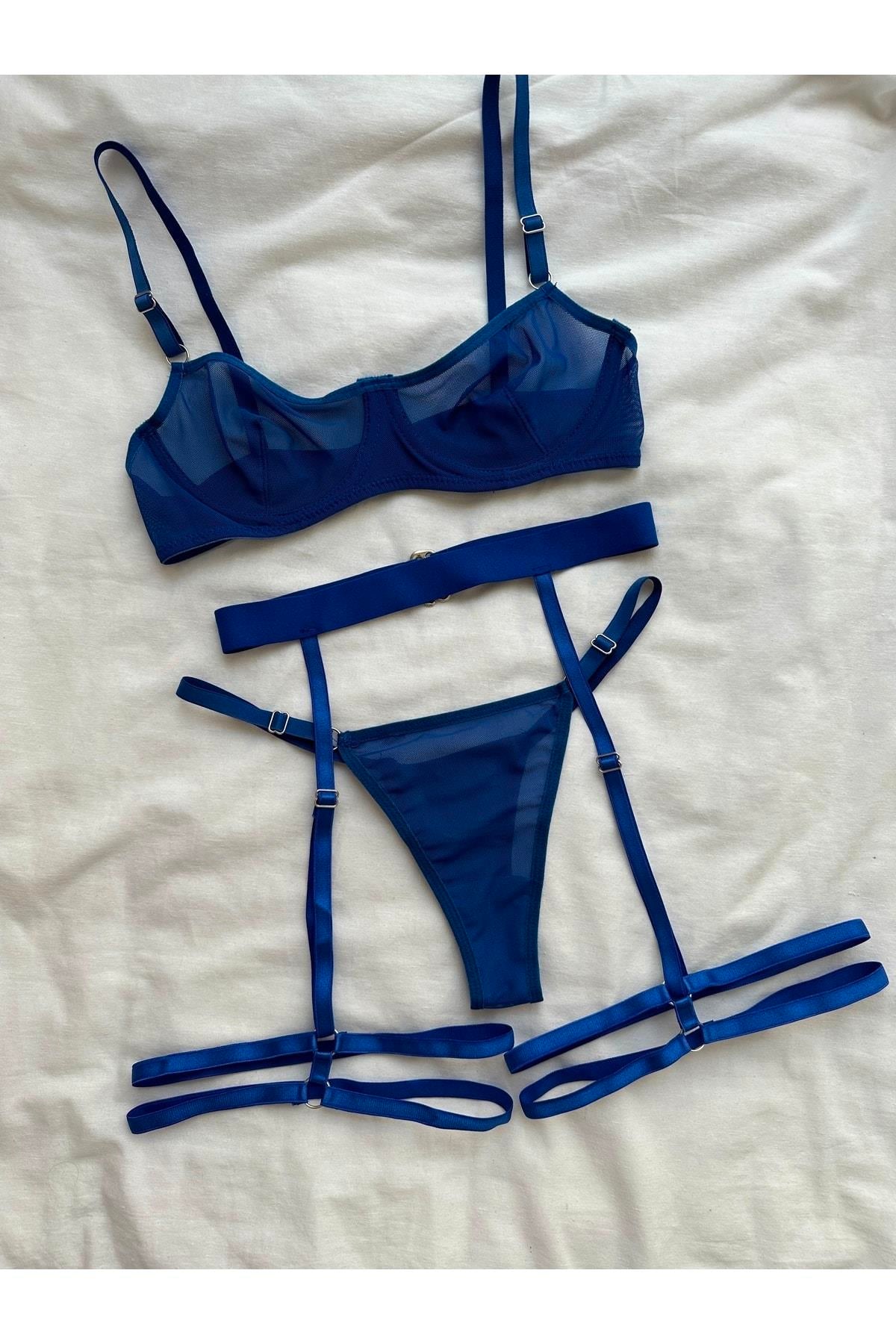 Navy Blue Bralette Set with Leg Accessories