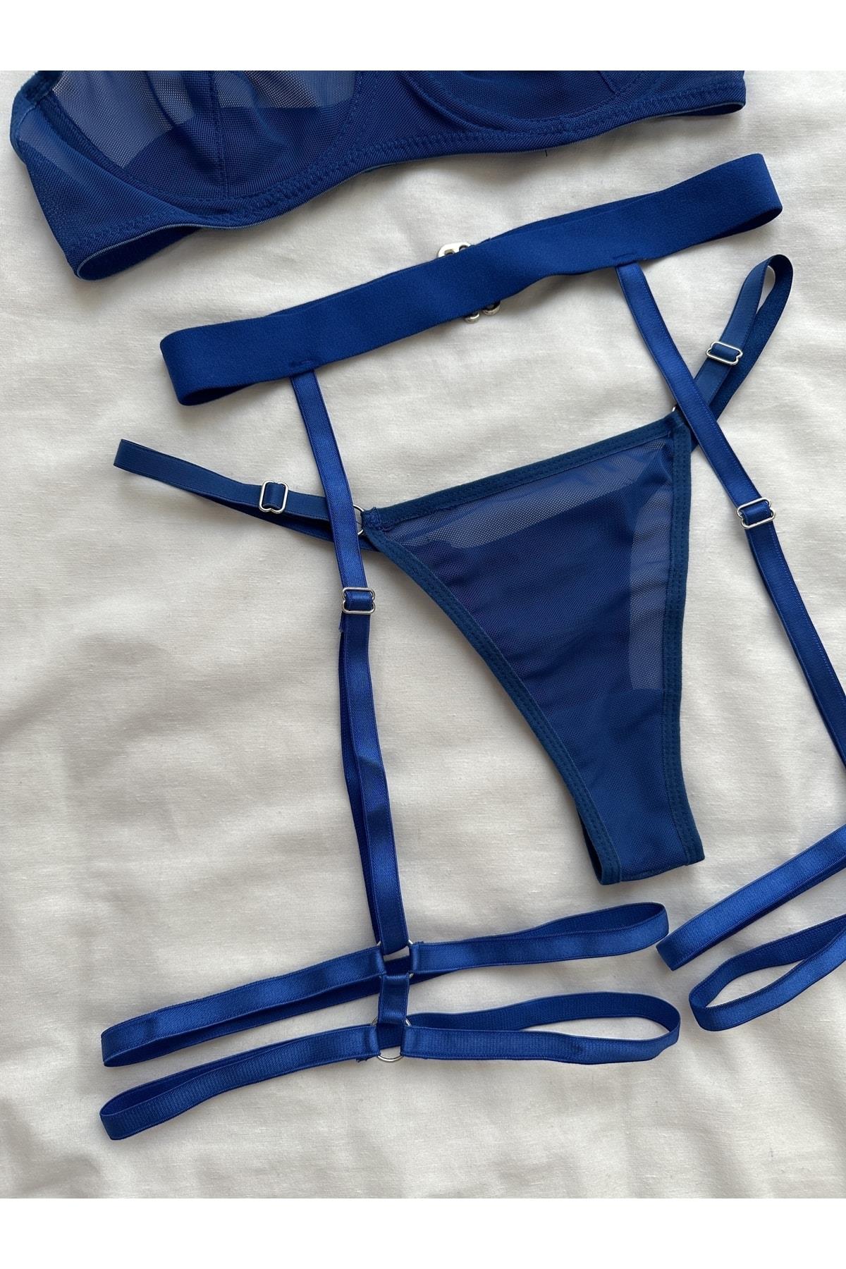 Navy Blue Bralette Set with Leg Accessories