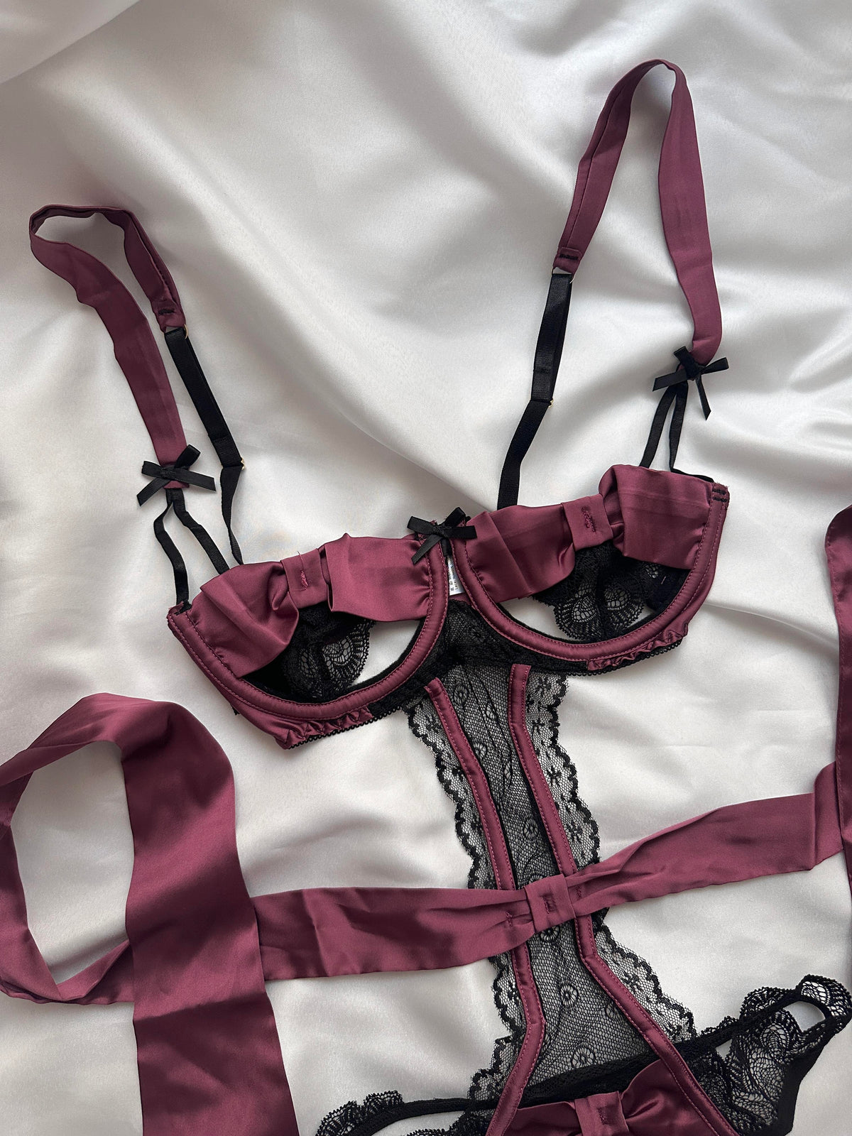 Satin Detail Bodysuit with Open Crotch