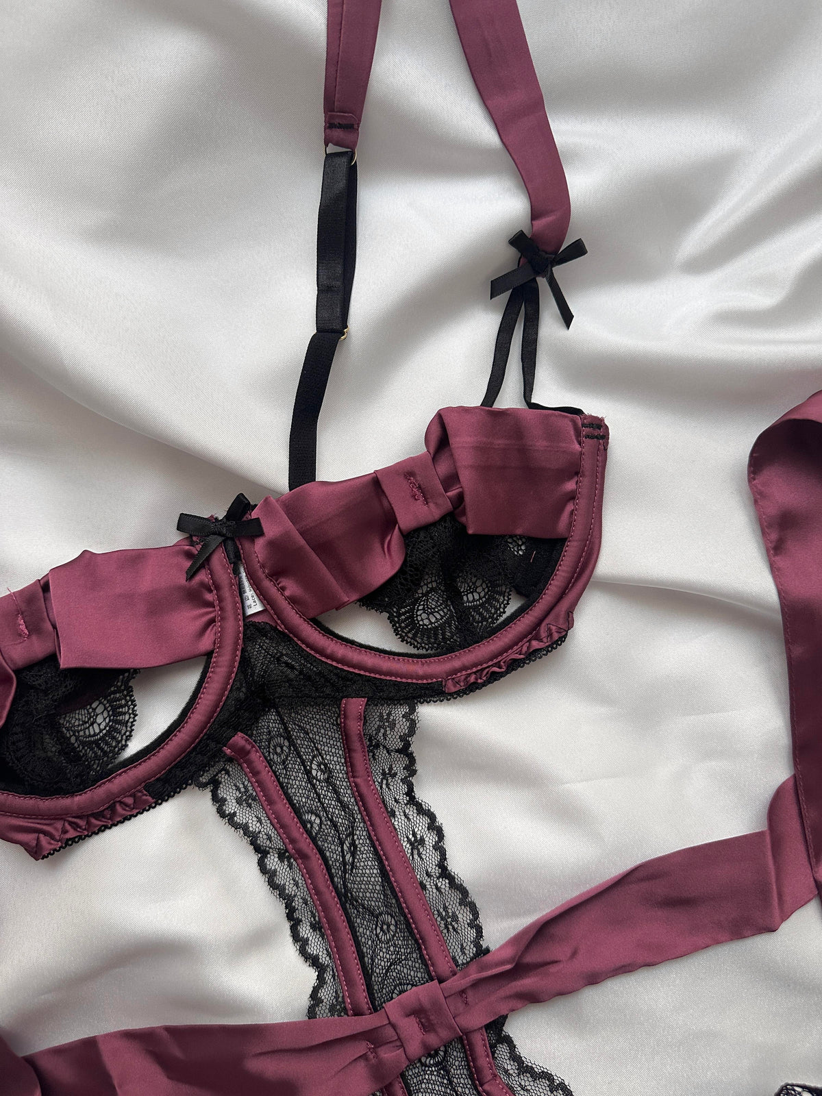Satin Detail Bodysuit with Open Crotch