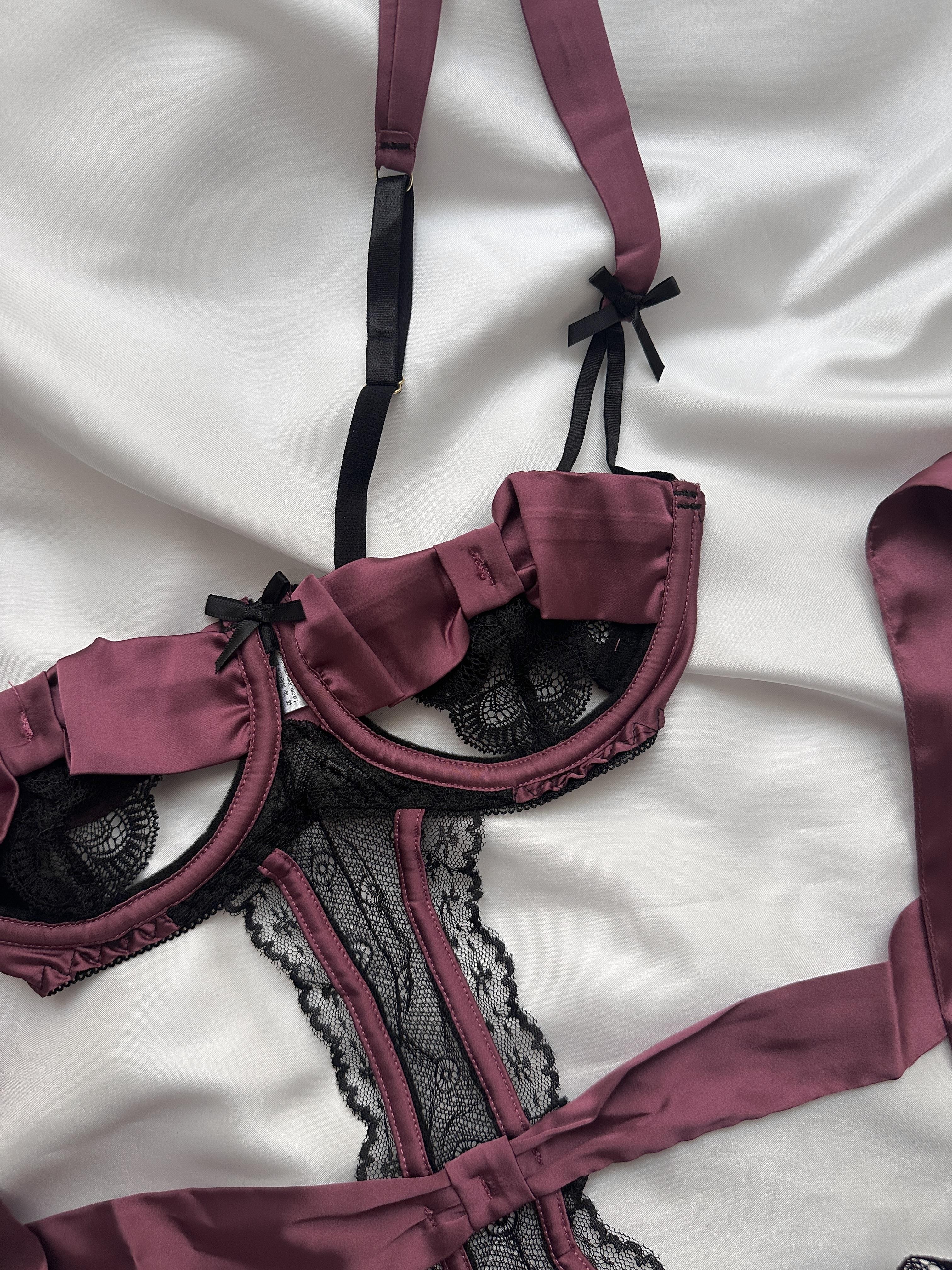 Satin Detail Bodysuit with Open Crotch