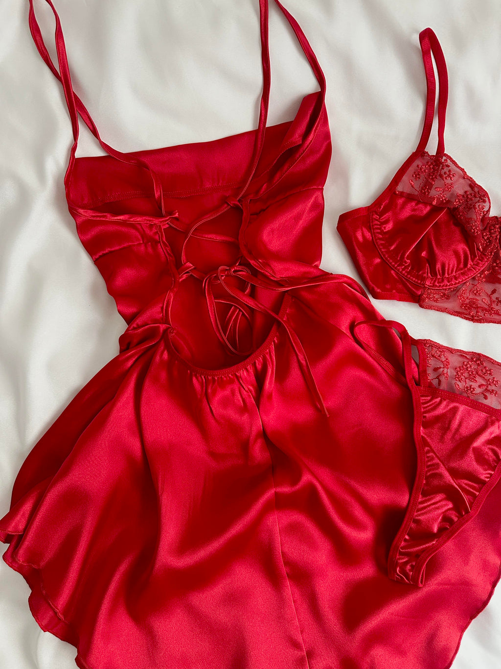 Red Satin Nightgown Set