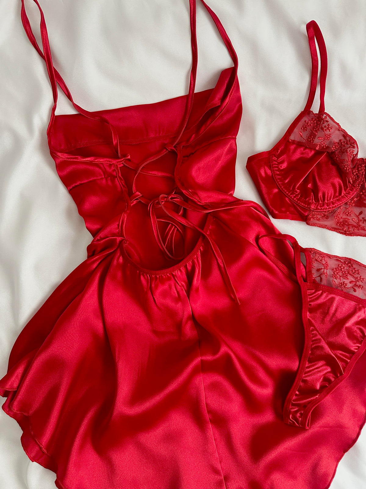 Red Satin Nightgown Set