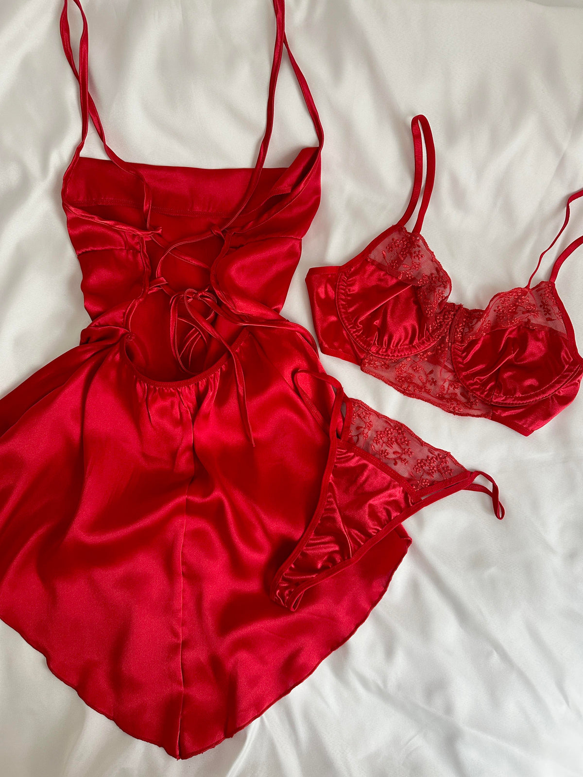 Red Satin Nightgown Set