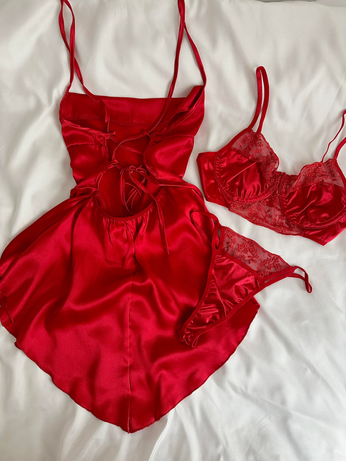 Red Satin Nightgown Set