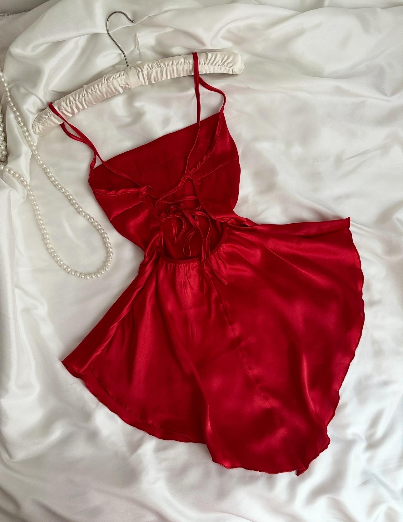 Red Satin Nightgown Set