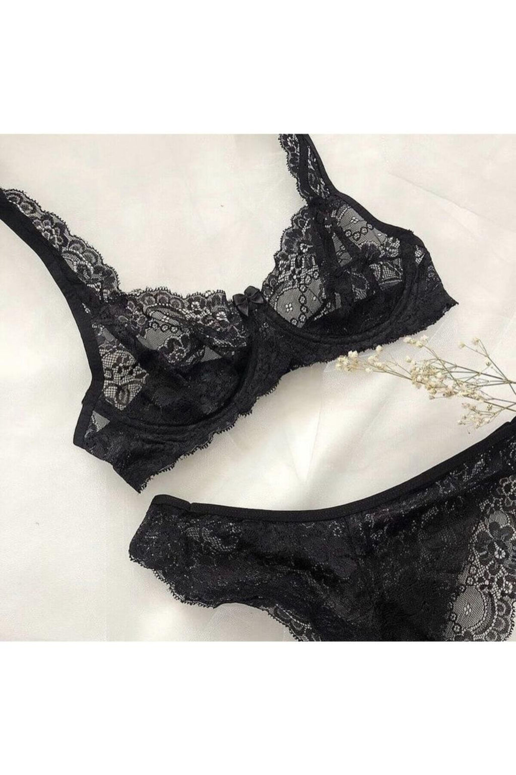 Black Underwired Lace Bra Set