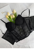 Siyah Balenli Vintage Korse Jartiyer Seti