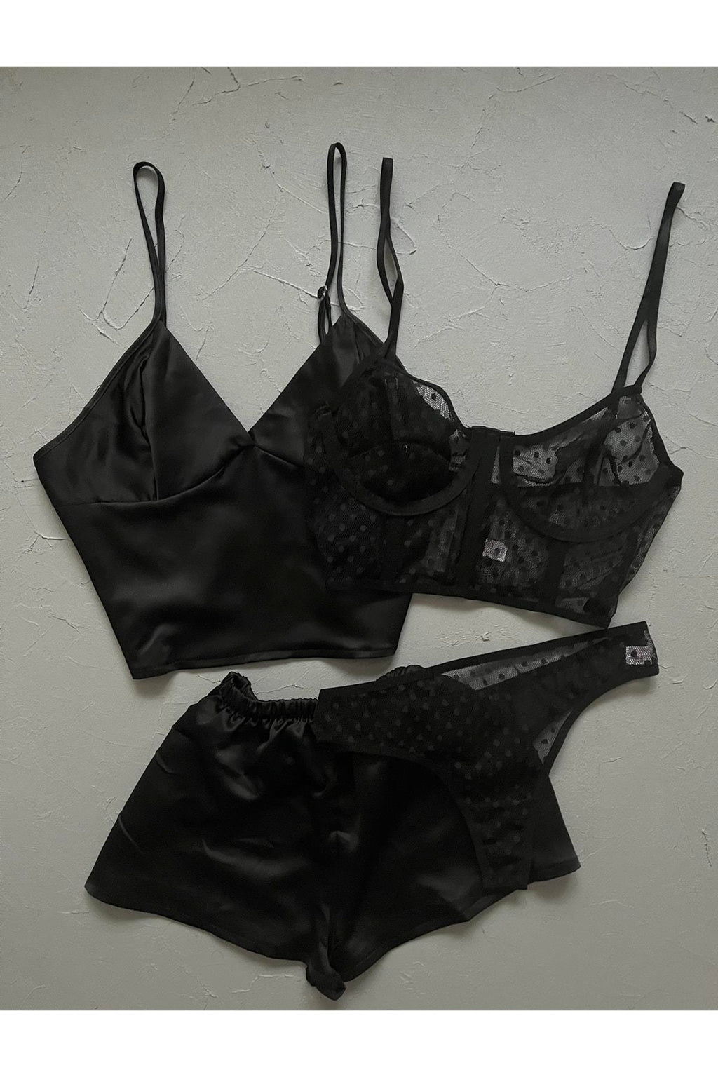 Siyah Bralet Takımı Ve Saten Takım 4lü Set