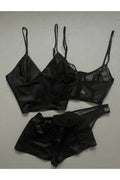 Siyah Bralet Takımı Ve Saten Takım 4lü Set