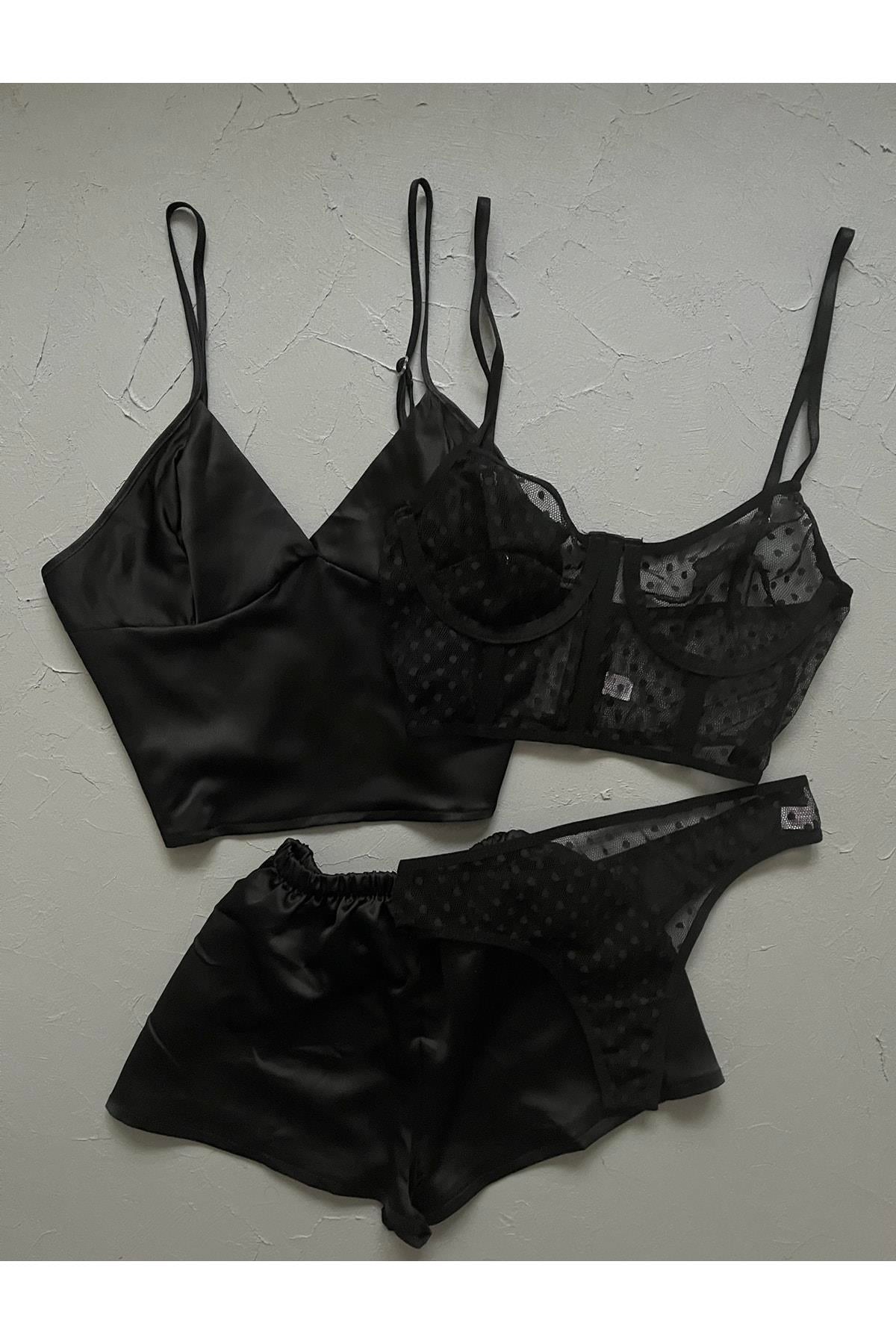Black Bralette Set and Satin Set of 4