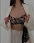 Black Bralette Set with Floral Embroidery