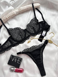 Black Lace Underwired Bralette Set