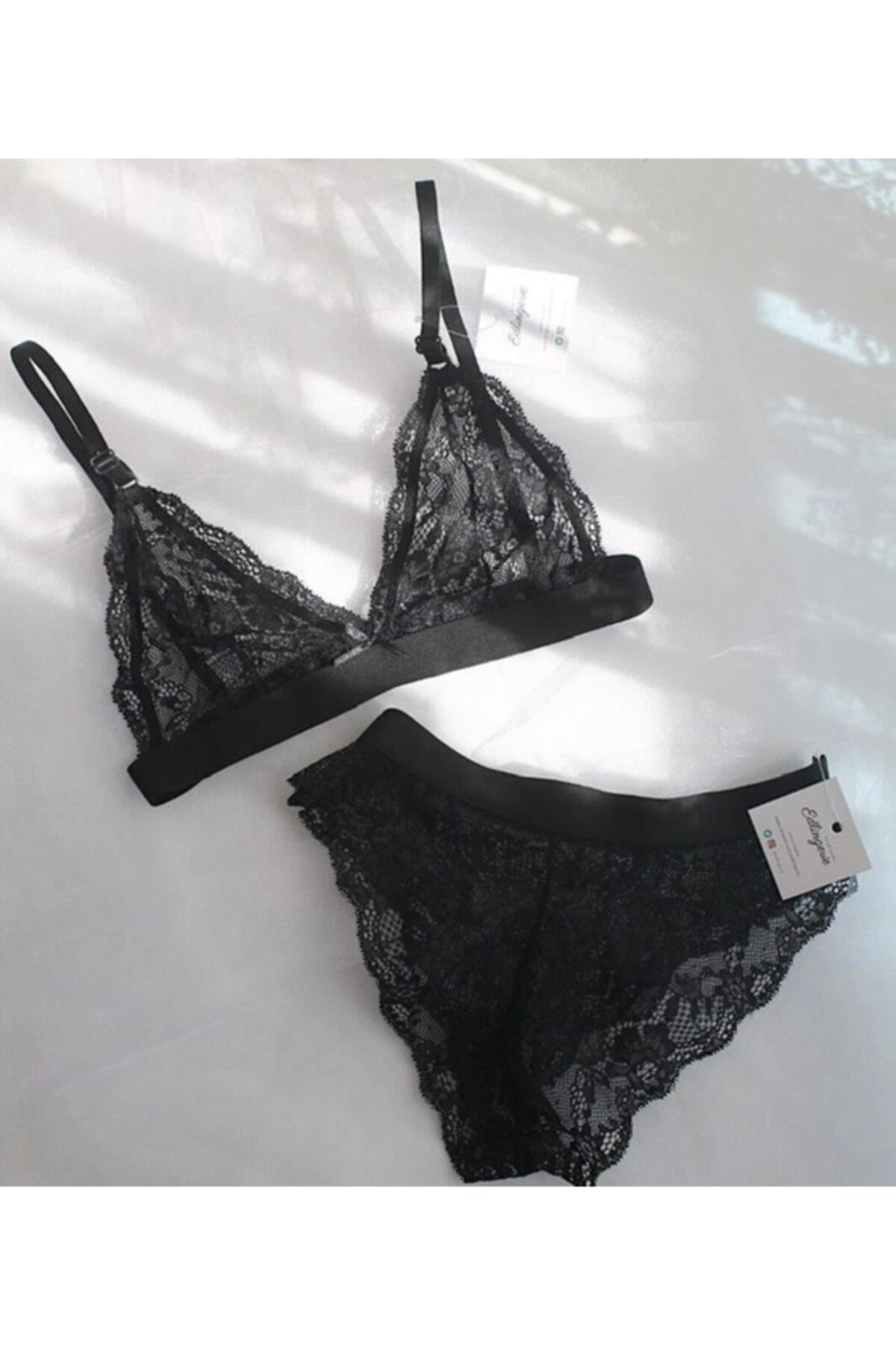 Siyah Dantel Bralet Takımı