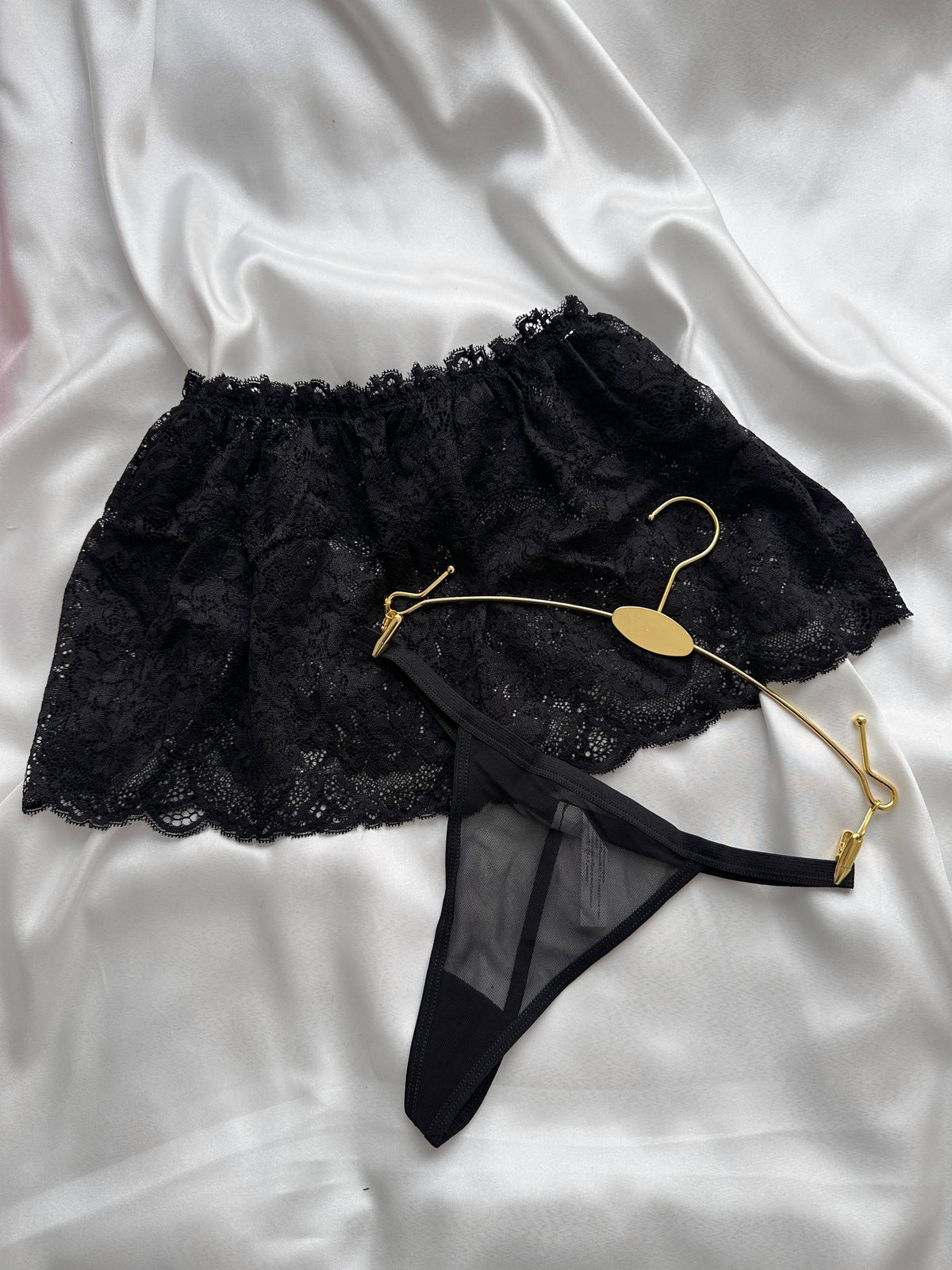 Black Lace Skirt + Thong Set