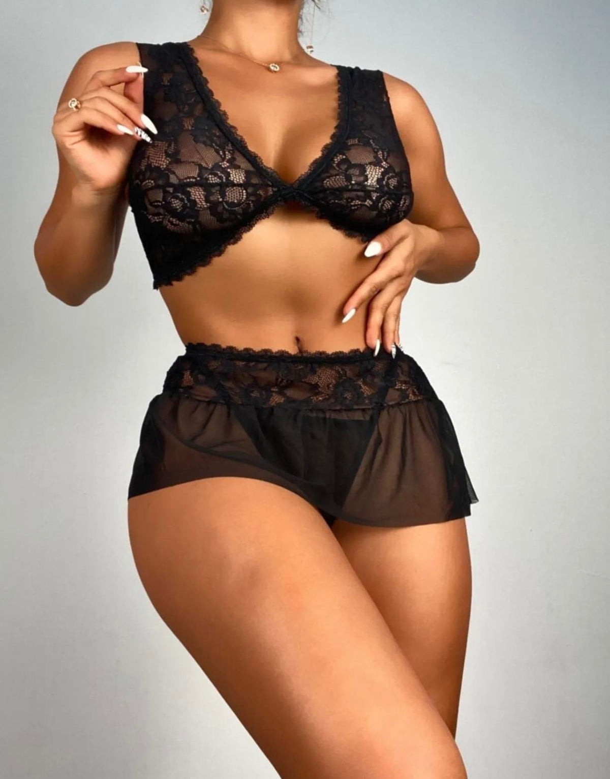 Black Lace Skirt Set