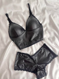 Black Leather Bralette Set