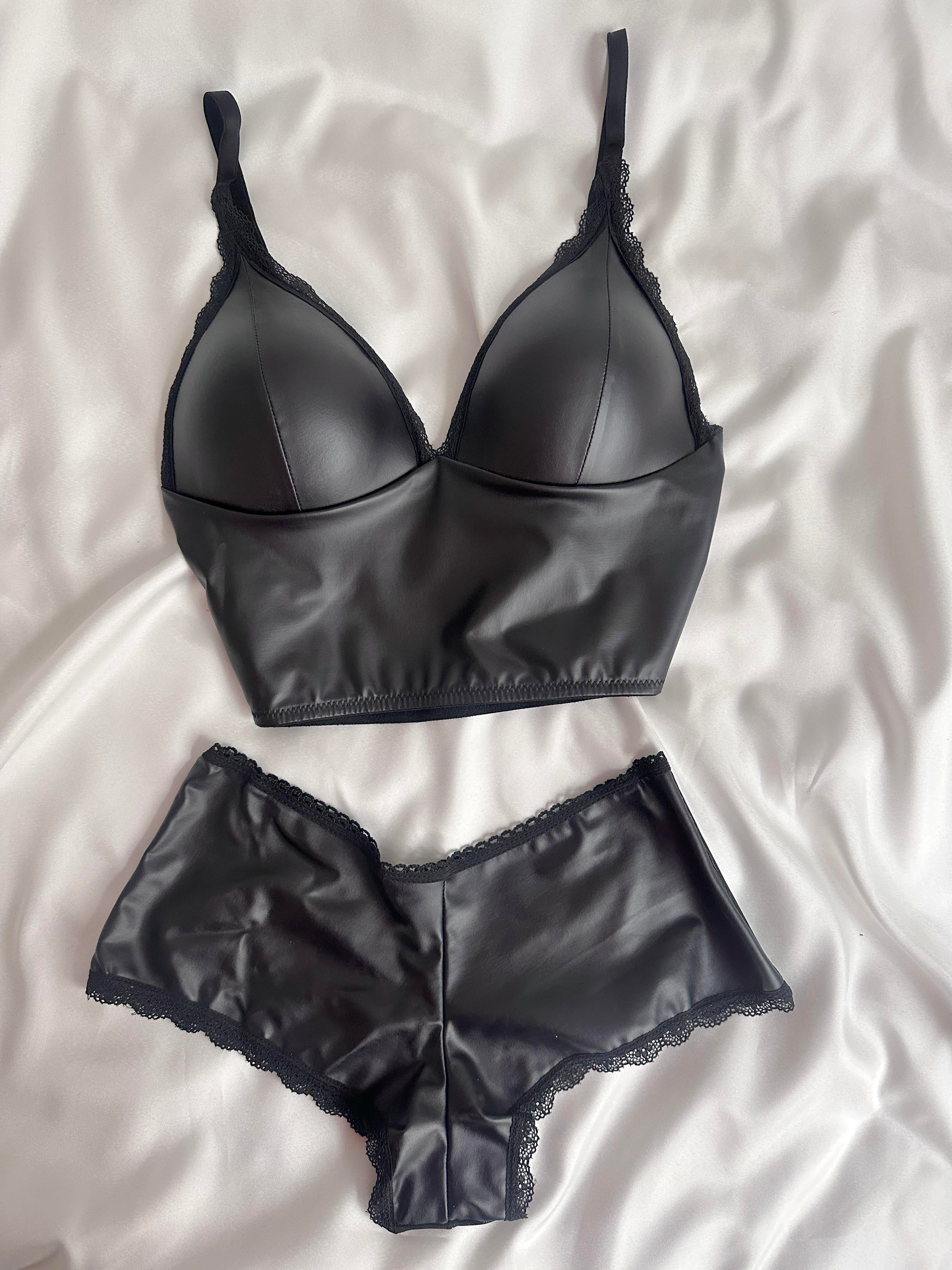 Black Leather Bralette Set