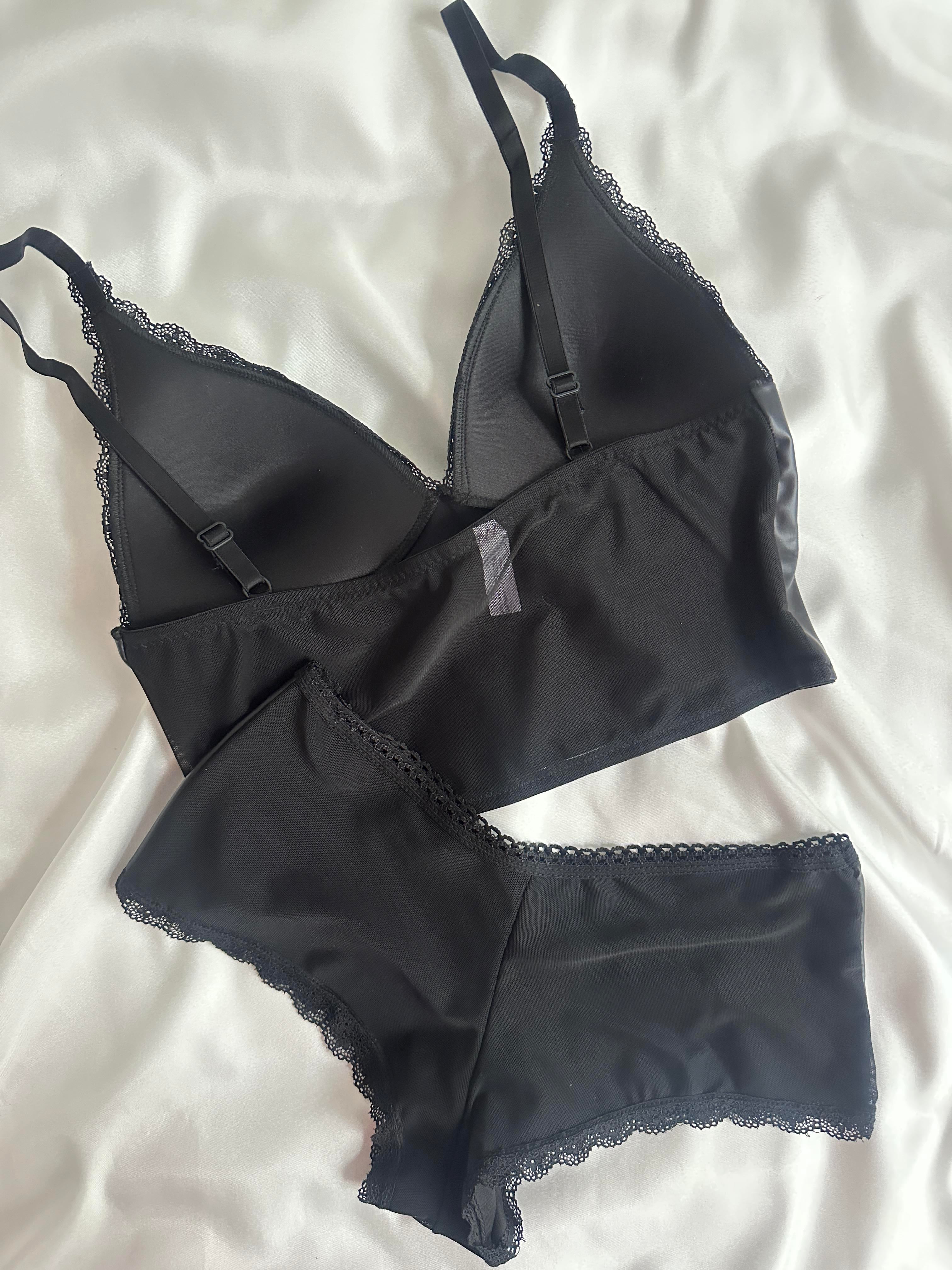 Black Leather Bralette Set