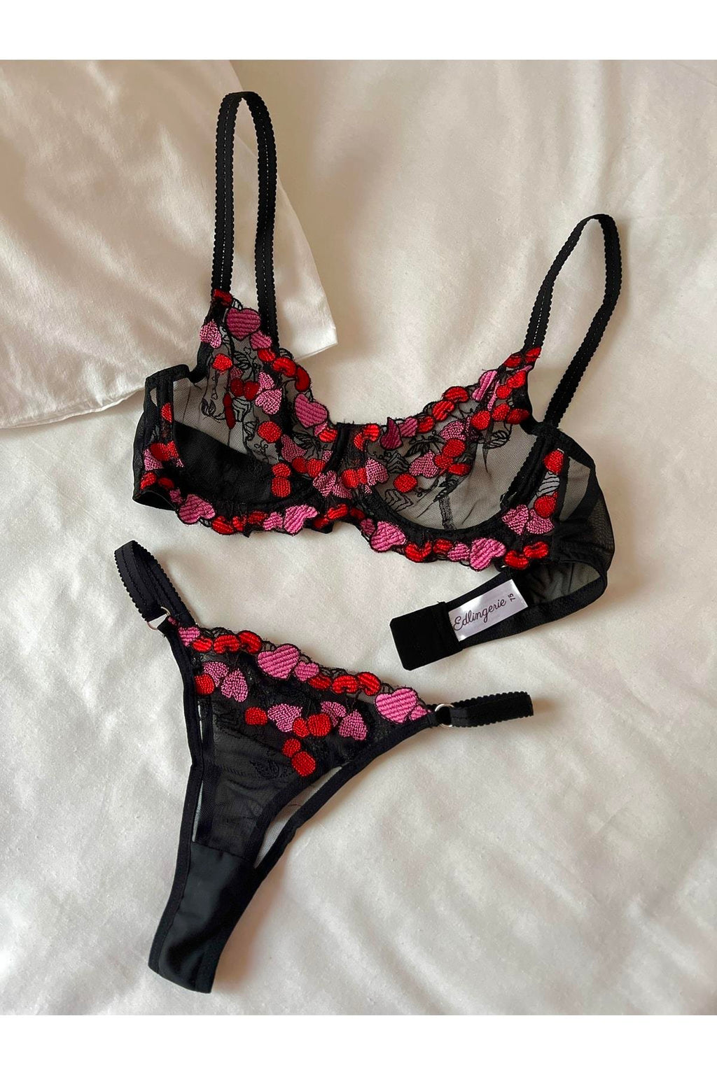 Siyah Kalp Desenli Balenli Bralet Takımı