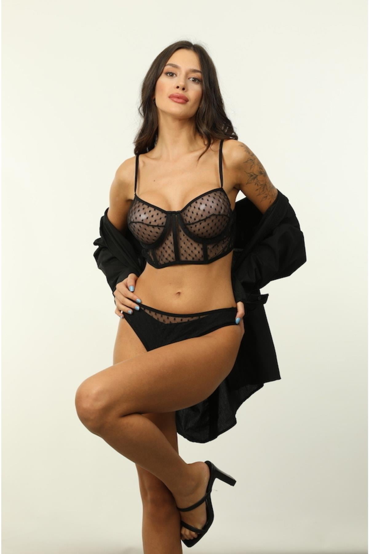 Black Polka Dot Bralette Set