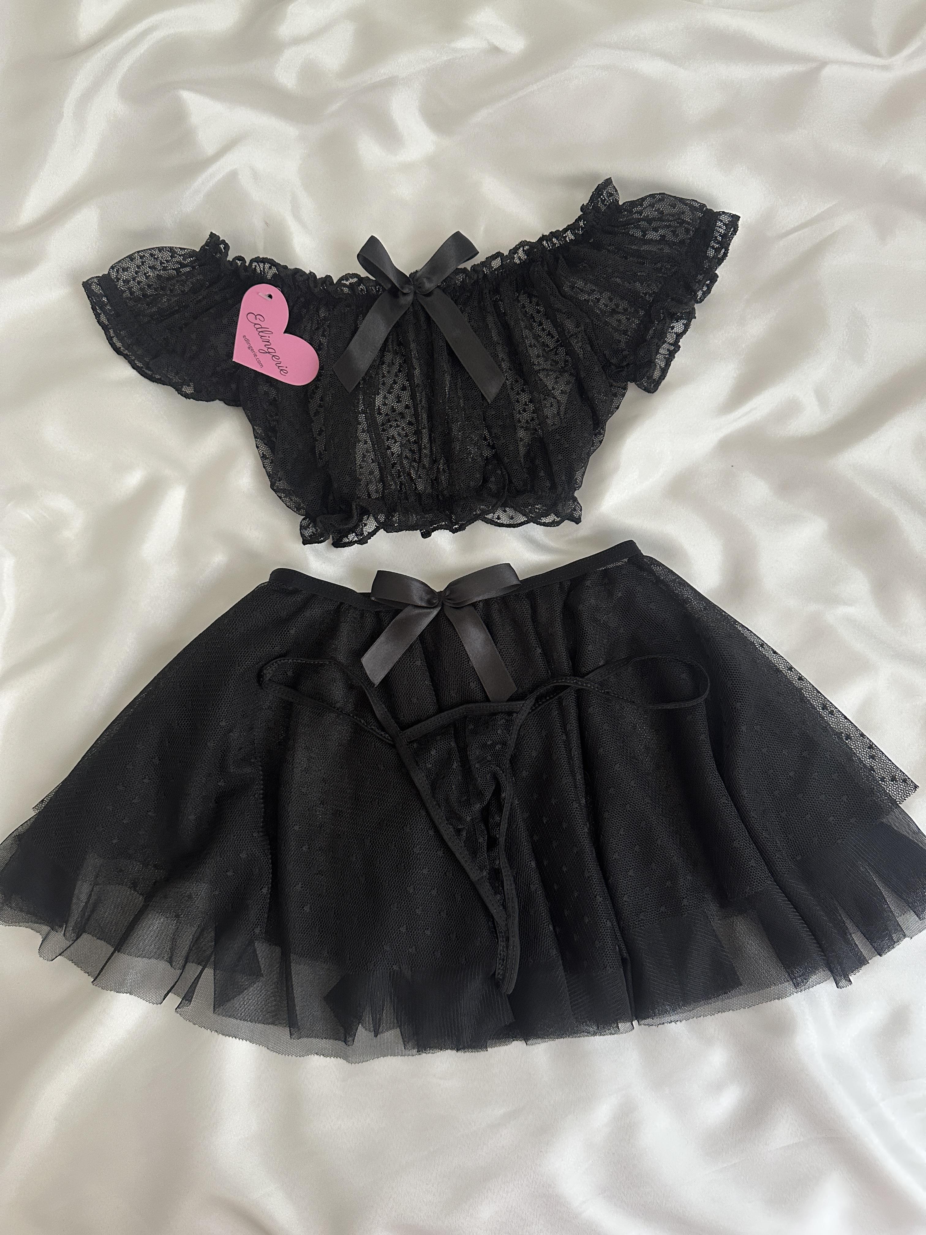 Black Polka Dot Tulle Skirt Set