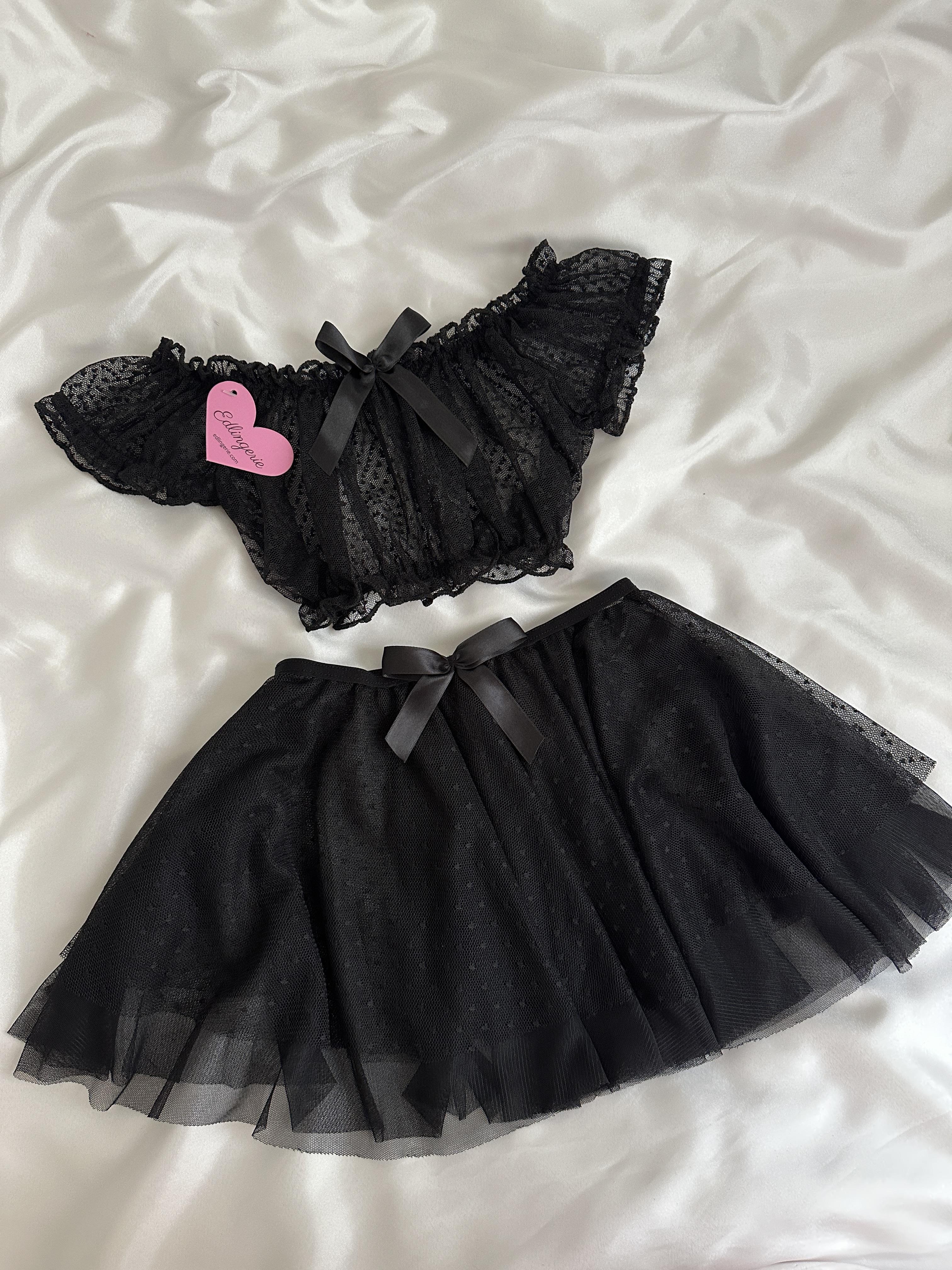 Black Polka Dot Tulle Skirt Set