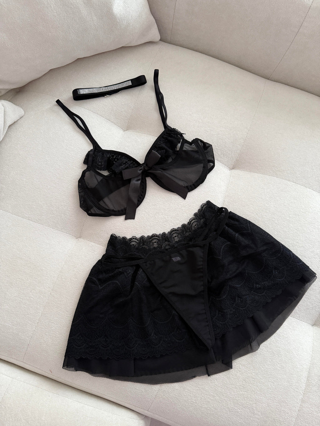 Stella Lace Detail Black Skirt Set