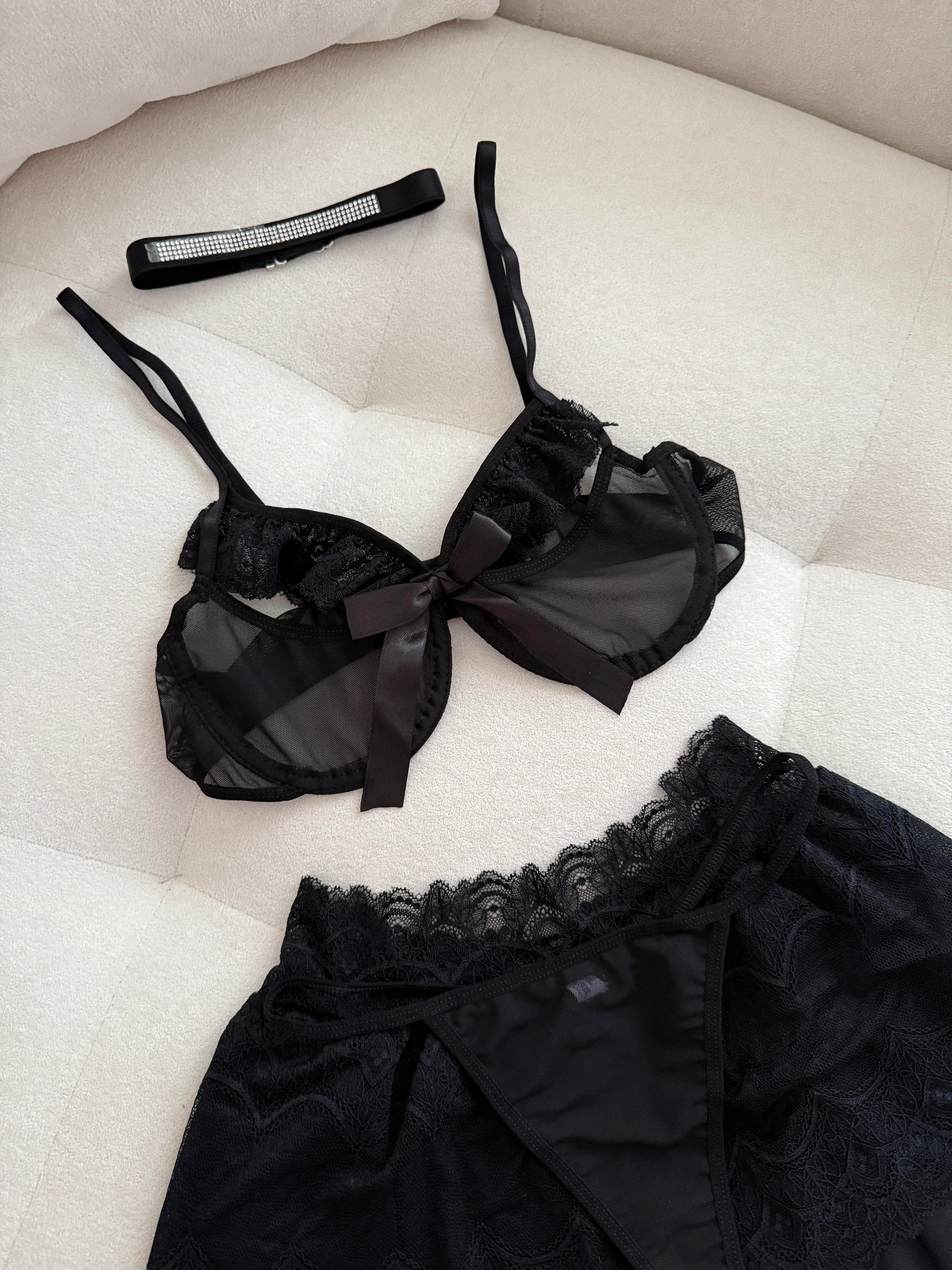 Stella Lace Detail Black Skirt Set