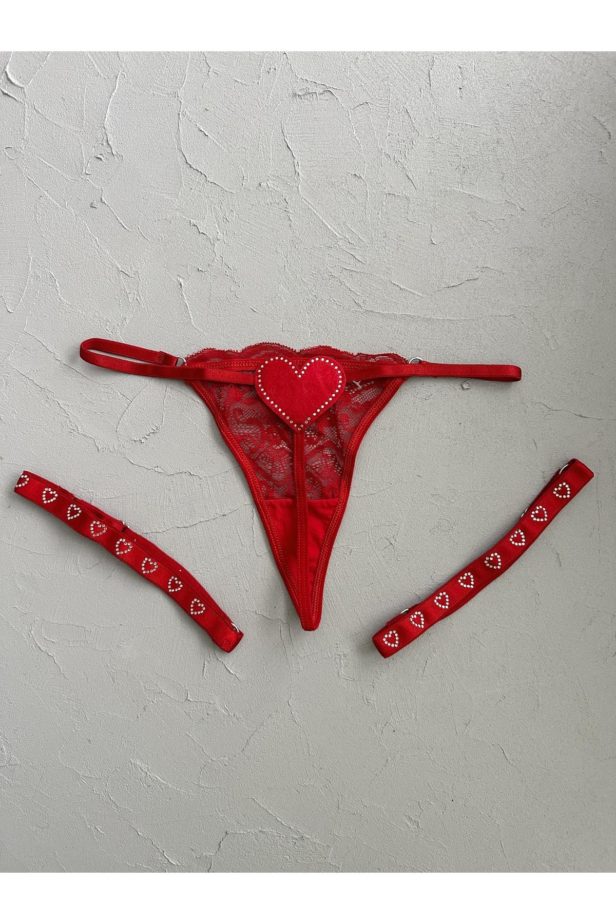 Red Panties with Rhinestone Leg Accessories