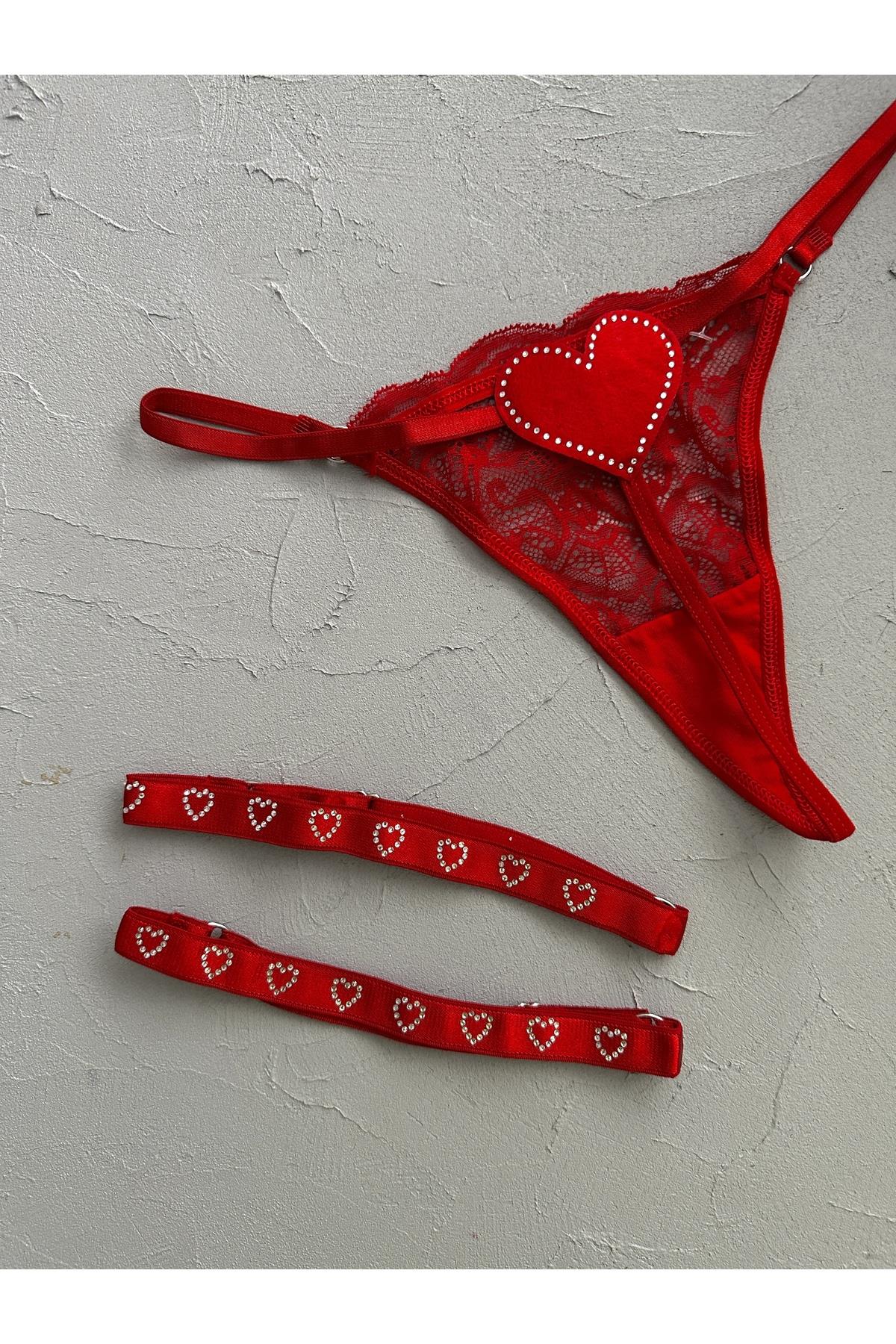 Red Panties with Rhinestone Leg Accessories