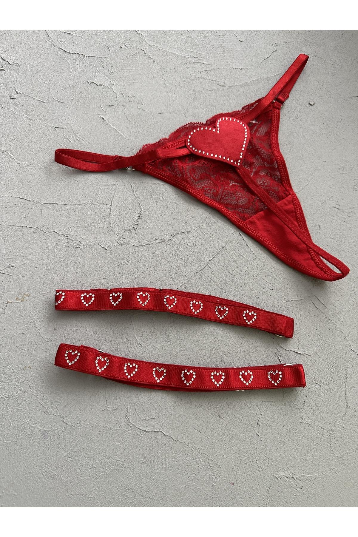 Red Panties with Rhinestone Leg Accessories