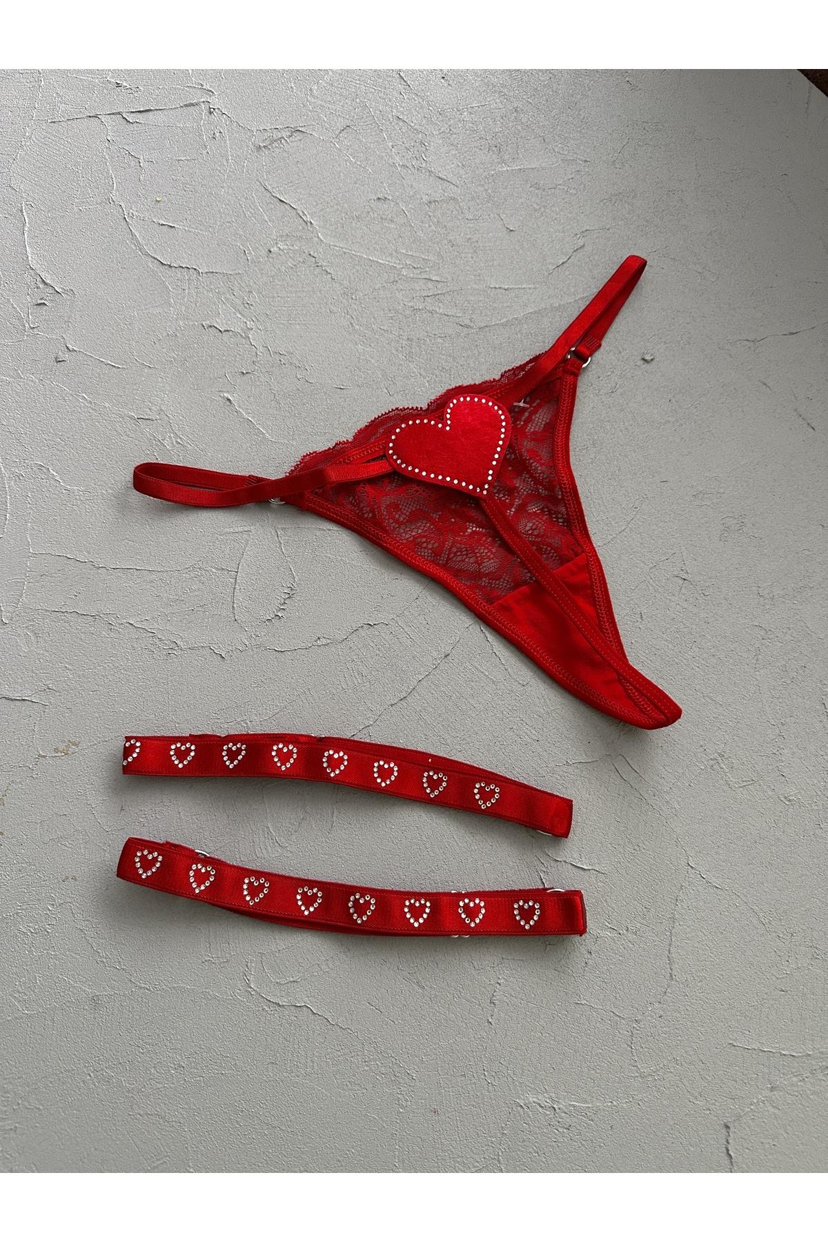 Red Panties with Rhinestone Leg Accessories