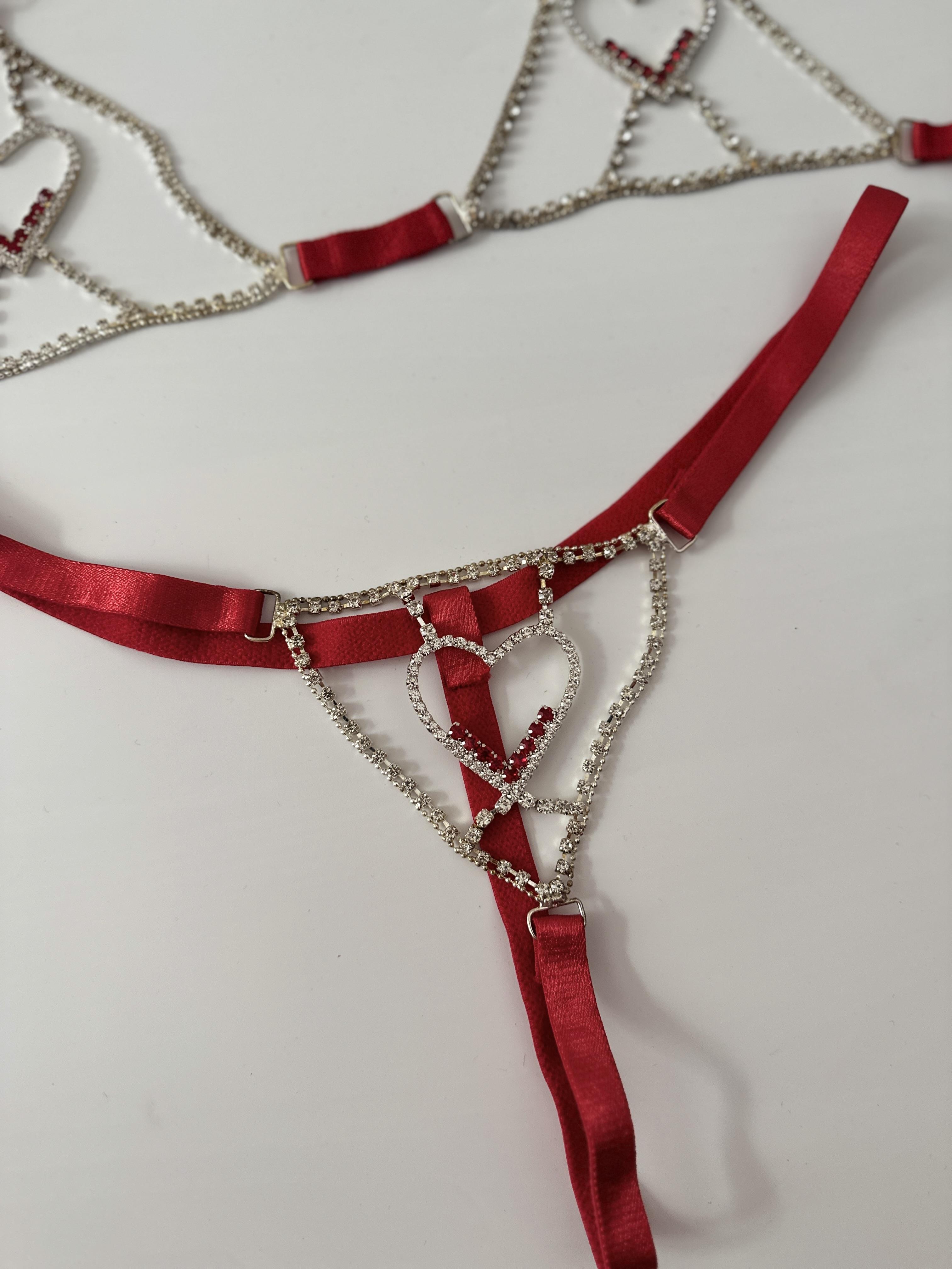 Bralette Set with Rhinestone Heart Detail