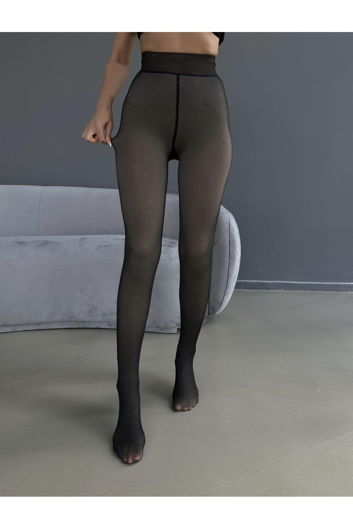 Skin-Tone Look Thermal Winter Leggings with Plush Lining, Black Women's